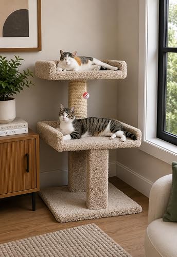 New Cat Condos Spacious Cat Perch in tan carpet with sisal posts