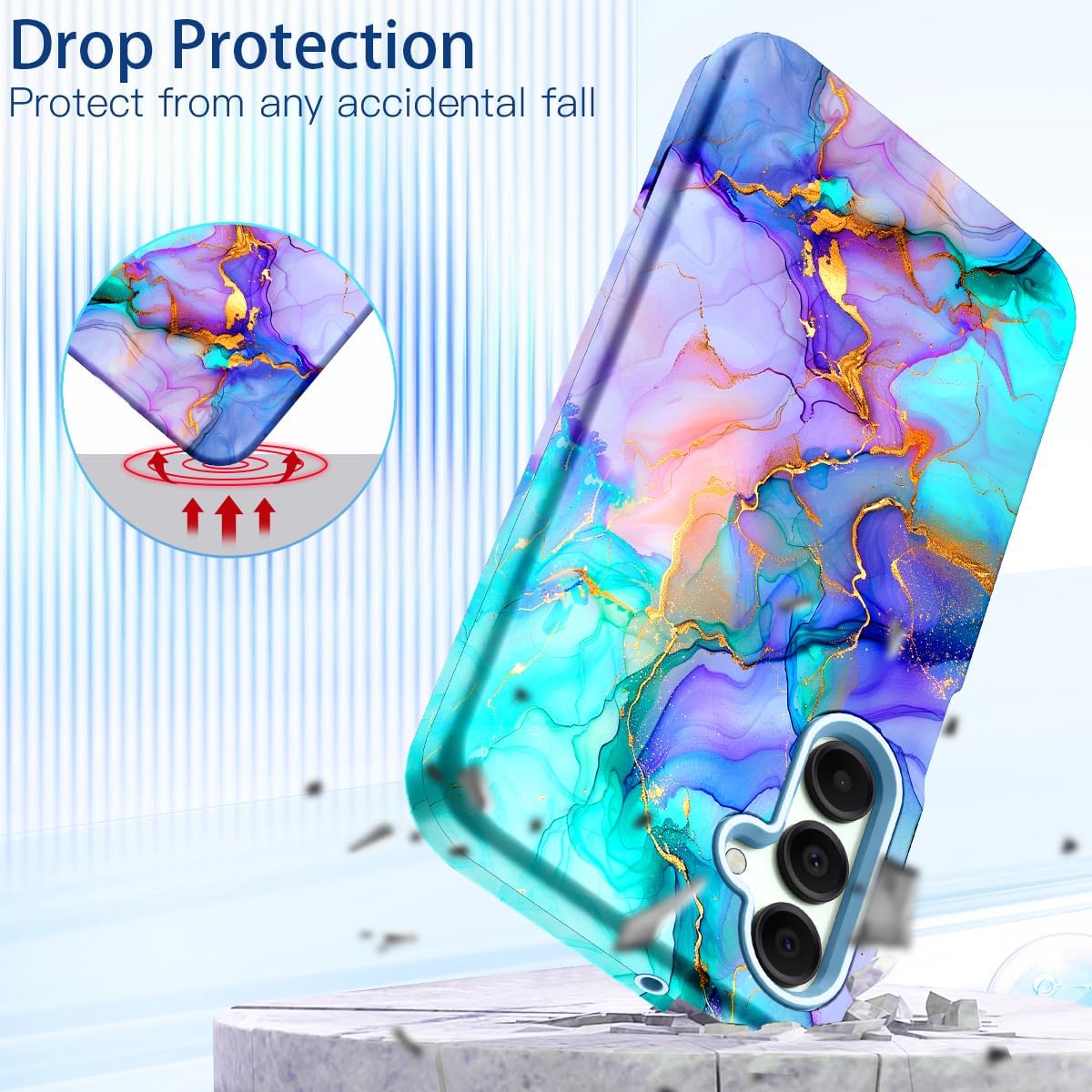 Hekodonk for Galaxy A16 5G Case,Heavy Duty Full Body Shockproof Protection 3 in 1 Hybrid Hard PC Soft Rubber Rugged Drop Protective Slim Women Phone Case for Galaxy A16,Blue Marble - Image 5