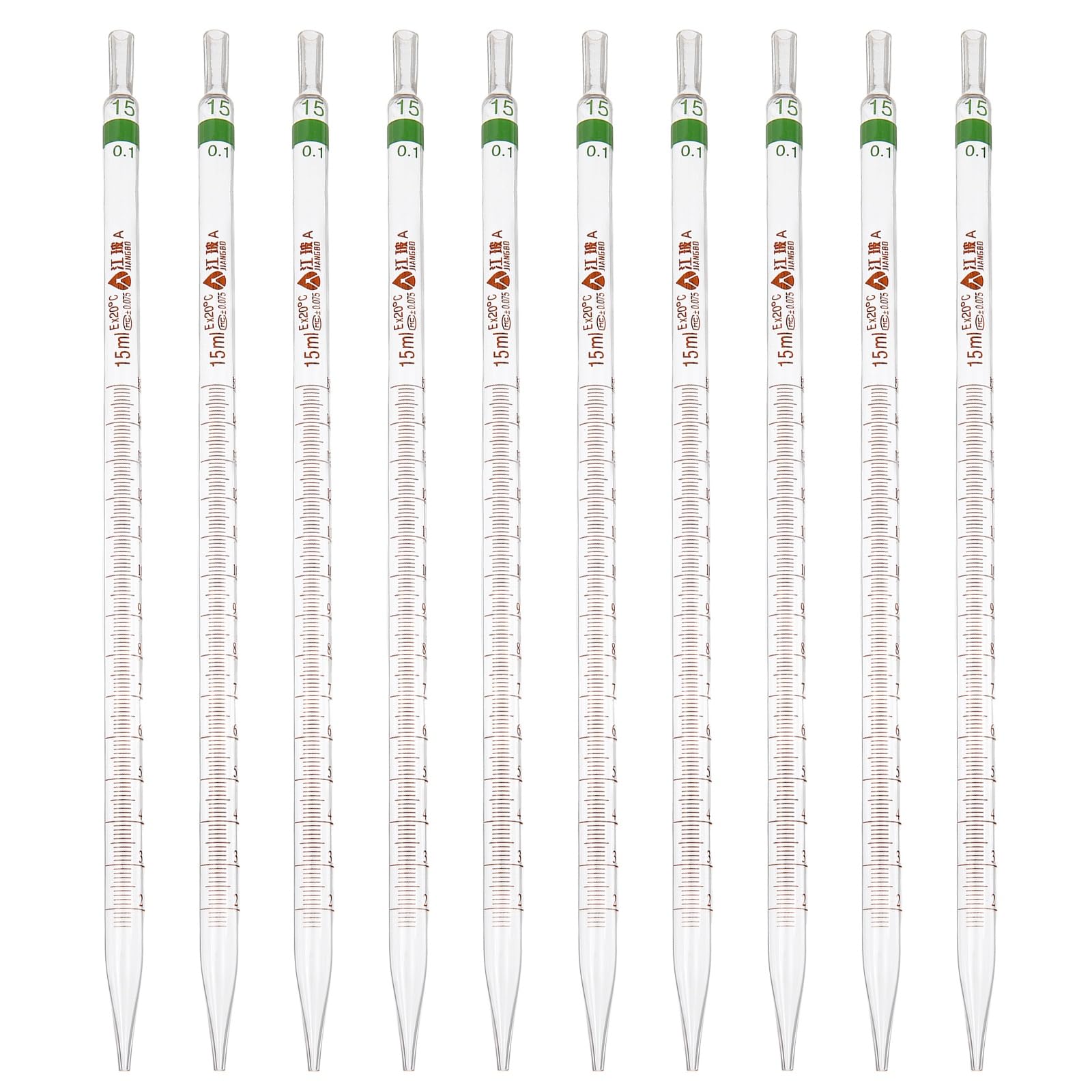PATIKIL Pipette graduate 15ml +/- 0,08ml 10 Pz Vetro borosilicato