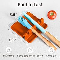 Vista 9 de Cooler Kitchen Soporte de cuchara de silicona naranja para estufa con almohadilla de goteo (paquete de dos) – Resistente al calor sin BPA Soporte