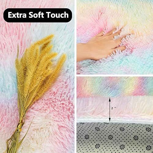 Miniatura 5 de ConCus-T Alfombra de baño de unicornio con diseño de arcoíris, alfombra de baño para niñas, diseño de teñido anudado, elegante alfombra de felpa de