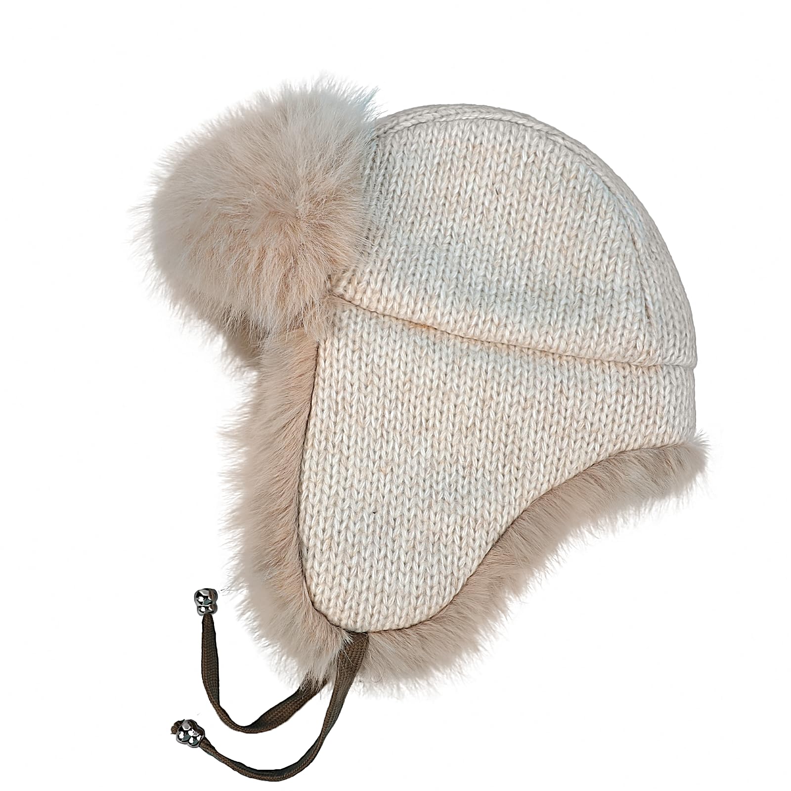 JIAHG Chapka d'hiver Tricoté Femme Chapeau de Trappeur Fausse Fourrure Doux Chaud Bonnet en Tricot avec Cache-Oreilles Capuchon Coupe-Vent pour Ski Camping et Randonnée