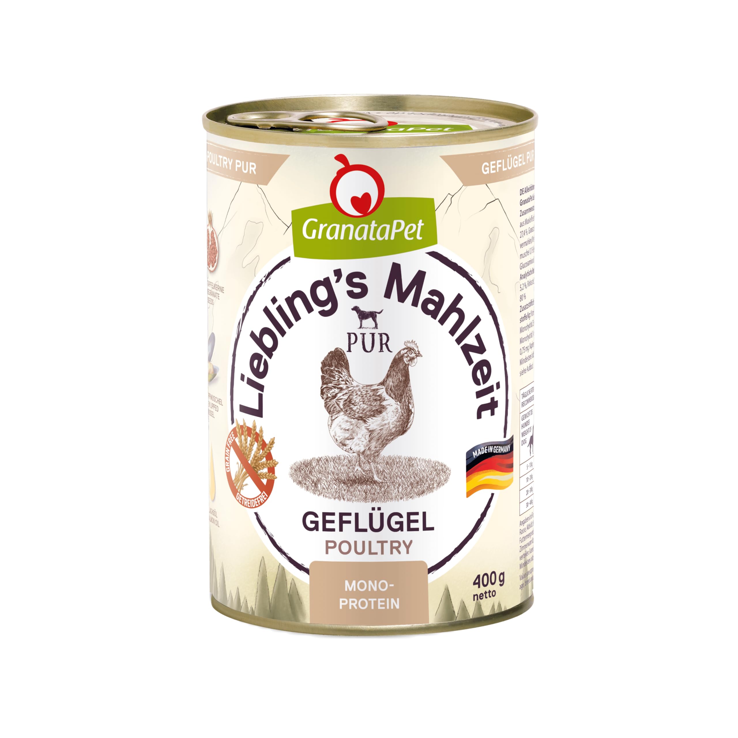 GranataPet Liebling's Mahlzeit Volaille Pur, 6 x 400 g, Nourriture Humide pour Chien, Nourriture pour Chien, sans céréales ni Sucre, Aliment Complet à Haute teneur en Viande et huiles de qualité