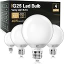 TJOY G25 LED Globe Light Bulbs, Vanity Light Bulb for Bathroom 40W Equivalent, 5000K Daylight White E26 Base, Round Decorative Bulb for Vanity Makeup Mirror, CRI85+, 450LM, Non-Dimmable, UL, 4 Pack