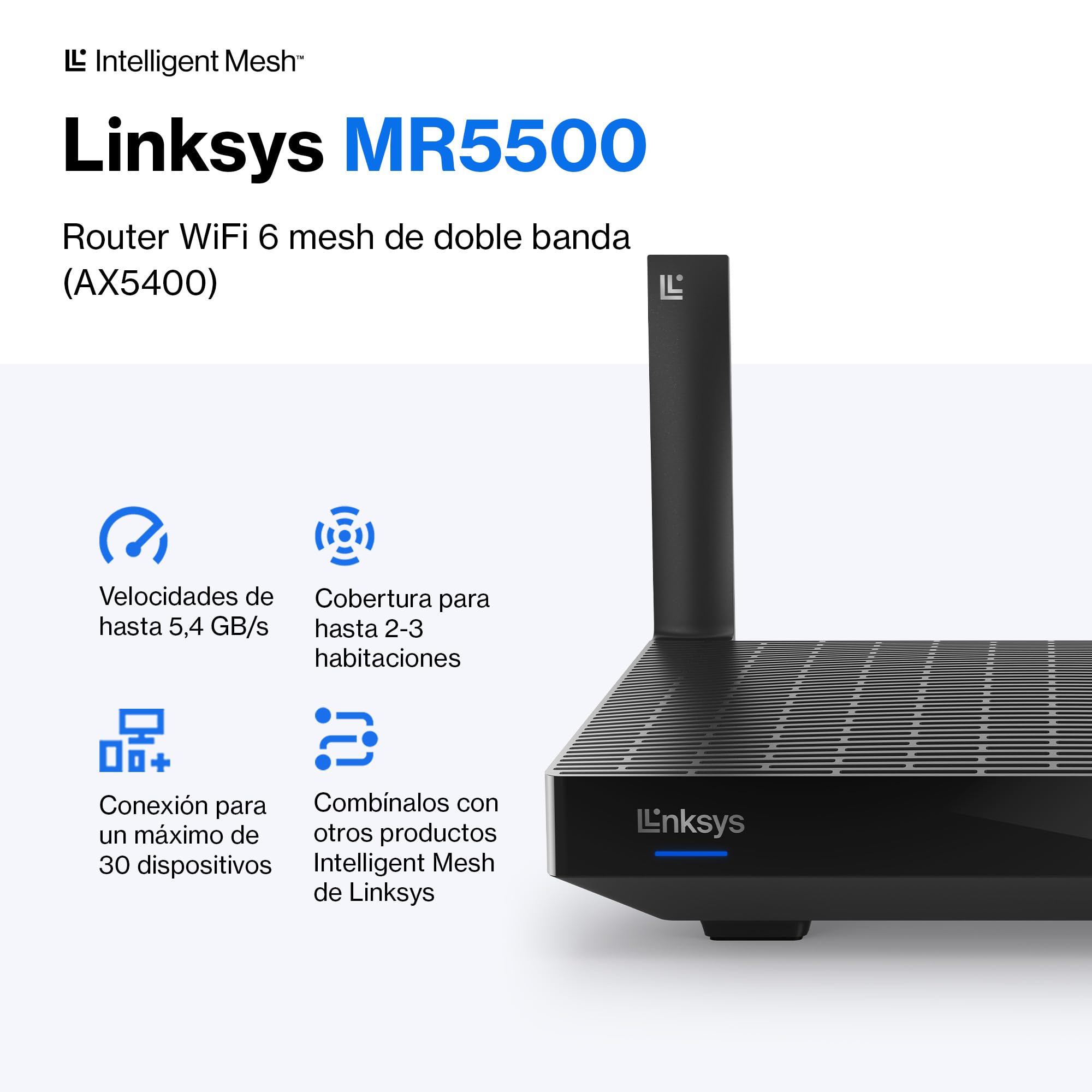 Linksys router WiFi 6 mesh de doble banda (AX5400) Hydra Pro 6, compatible con Velop WiFi para todo el hogar, videojuegos, controles parentales, red de invitados por la aplicación de Linksys