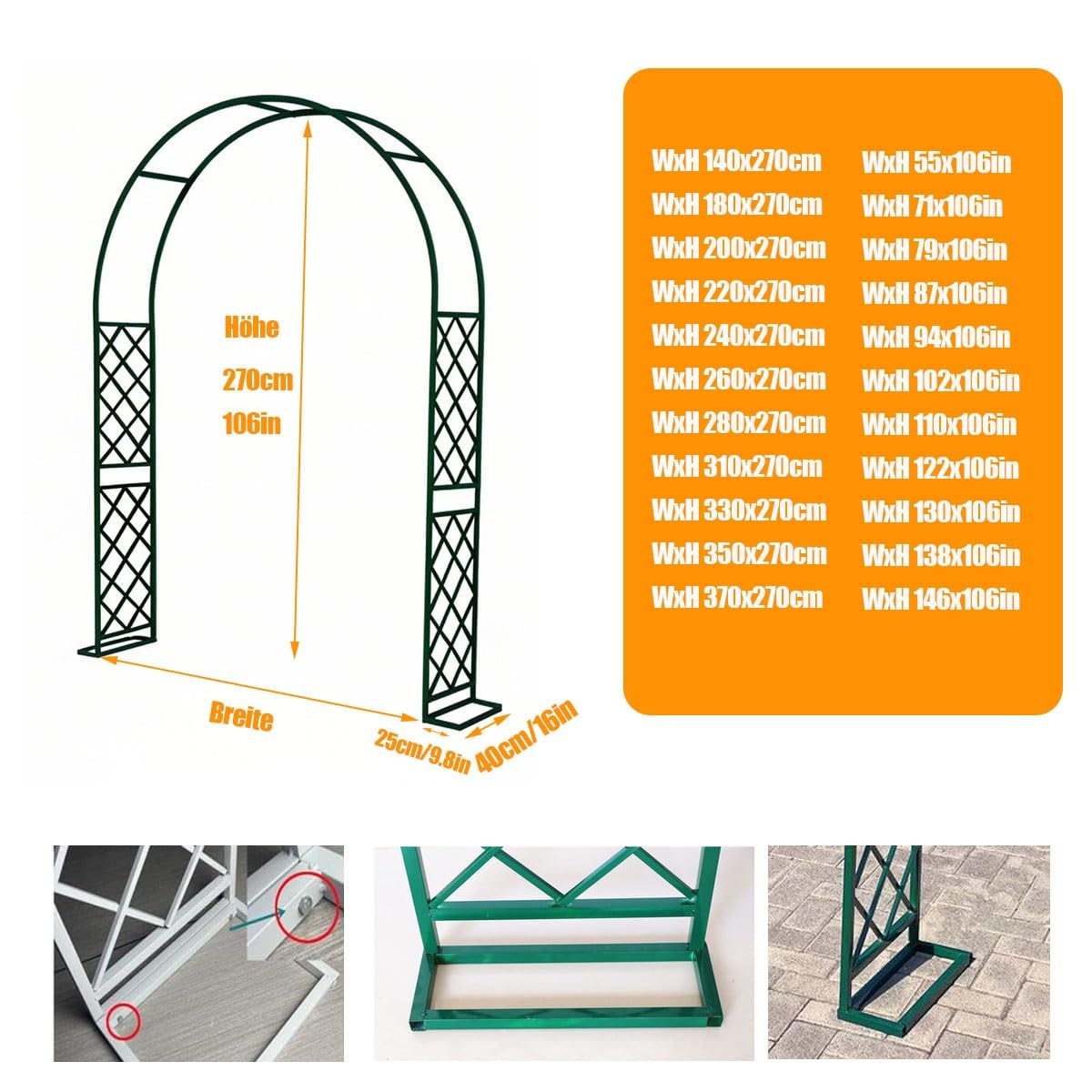Nierdzewny metalowy łuk ogrodowy krata do roślin pnących na zewnątrz altana ślubna regulowana pergola (180-350 cm) do dekoracji patio i podwórka trwała i stylowa (brązowy szer. x wys.: 140 x 270 cm)