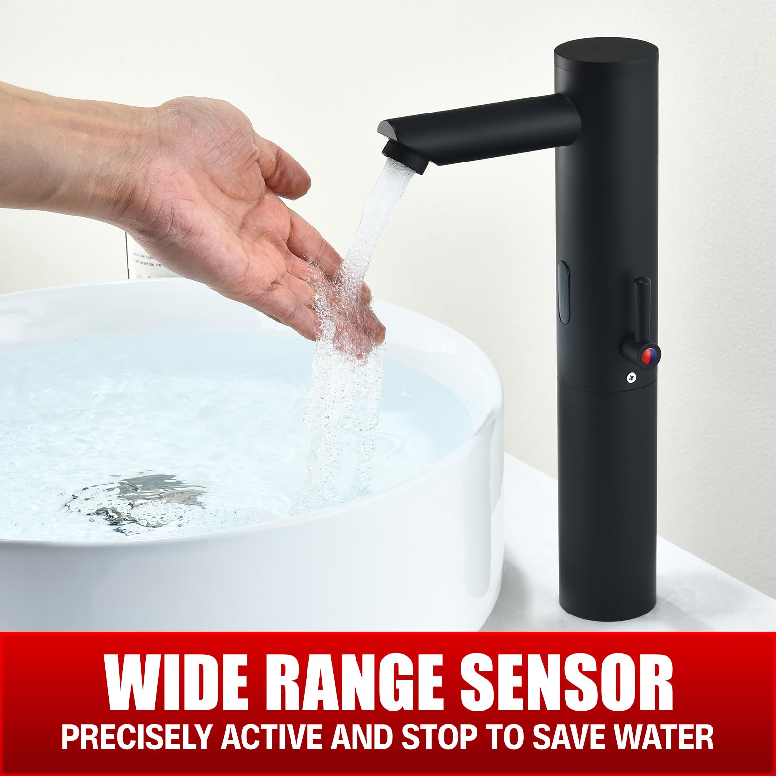 Automatischer, berührungsloser Waschbeckenarmatur, Sensor, bewegungsaktiviert, No-Touch-Messing-Wasserhahn mit einstellbarem Temperaturkontrollgriff für Zuhause, Waschtisch, Gewerbe und Büro (hoch