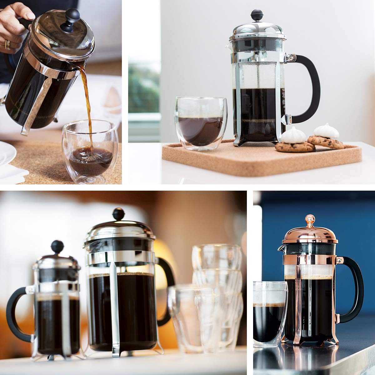 Bodum Chambord Kaffeebereiter 8 Tassen mit Metallrahmen, Chrom, Schwarz, 10.6 x 17.1 x 24.5 cm, 1 Einheiten