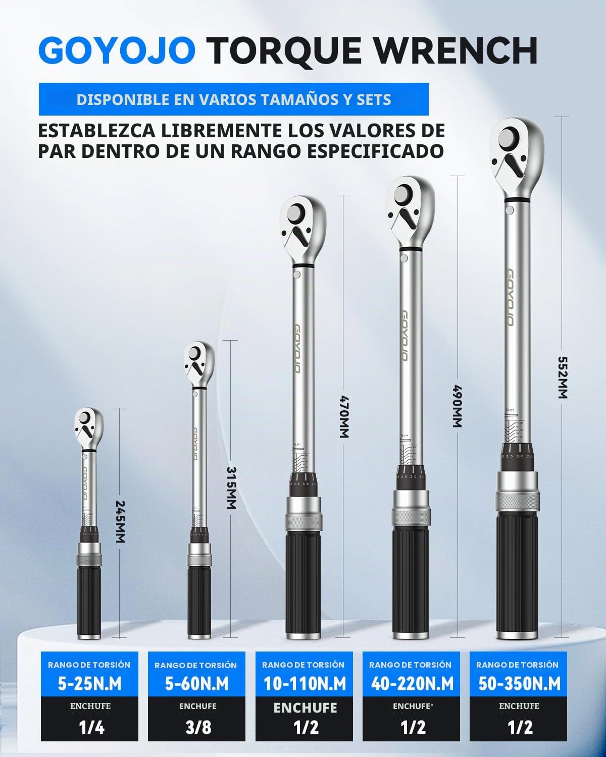GOYOJO 1/2" 10-110Nm Llave dinamométrica de alta precisión de, ±3%, doble dirección ajustable, 72 dientes para mantenimiento de motocicletas, bicicletas y automóviles