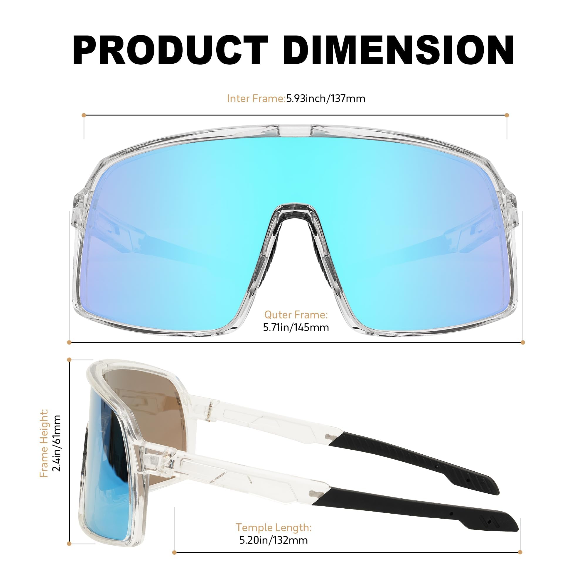 Occhiali da sole sportivi con borsa da sella multifunzionale, protezione UV400, occhiali da mountain bike, ciclismo, triathlon, corsa, per donne e uomini, ultra leggeri, visione ampia, specchio