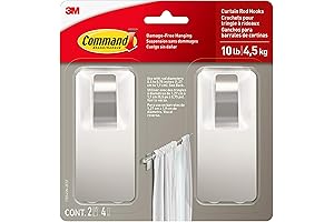 Command Satin Nickel Curtain Rod Hooks: Damage-Free Hanging Solution for your Curtains
