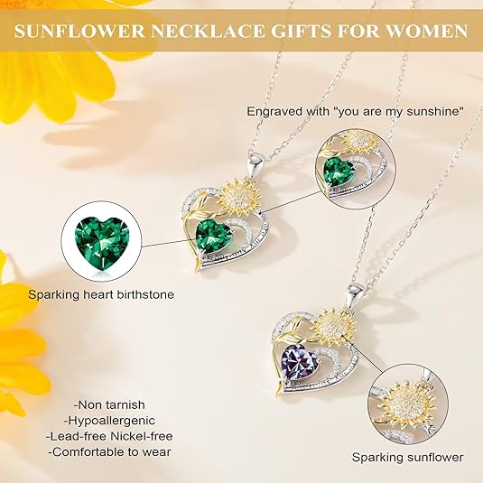 14K Gold Rose Sunflower Necklace Main View