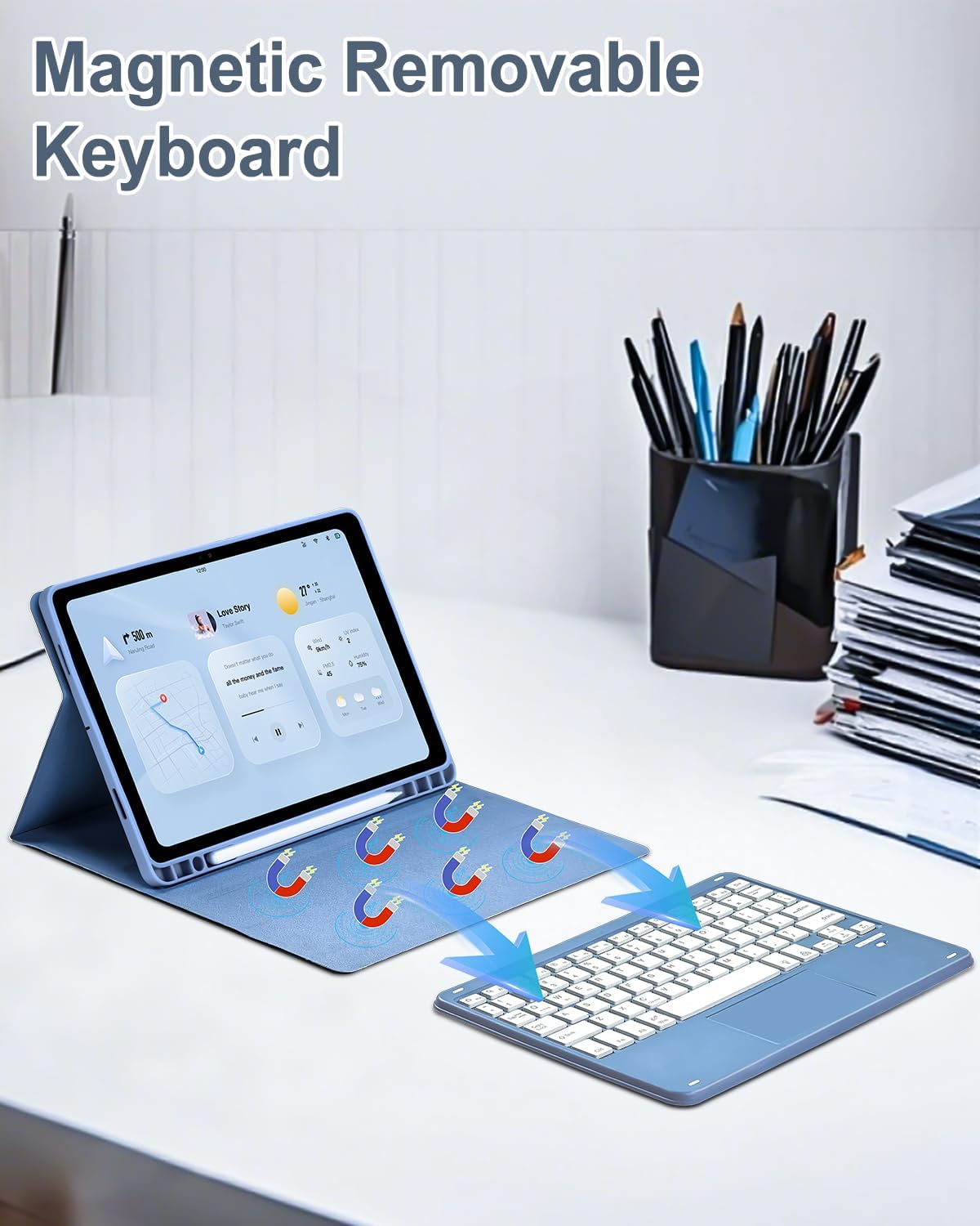 Touchpad Keyboard Case for Samsung Galaxy Tab S10 Lite/S10 FE/S9 FE 10.9 inch /S9 11" 2025/2023 Tablet, Rainbow Backlight Type-C Charging TrackPad Keyboard with Pencil Holder (Blue)