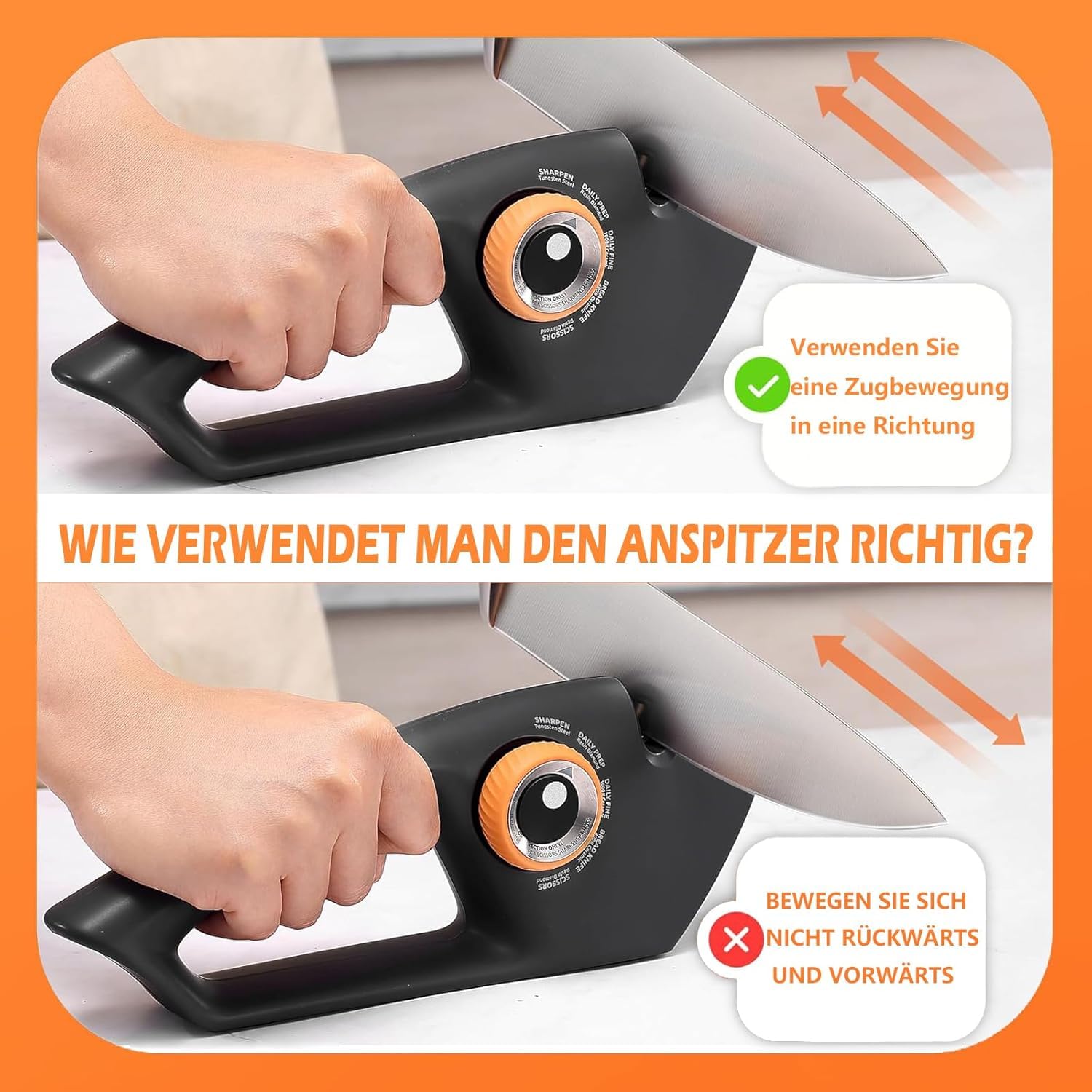 Messerschärfer, 5-in-1 Messerschleifer, Messerschärfer Profi mit ergonomischem Griff, Messer schleifer mit rutschfestem Gummi, Perfekt für Küchenprofis, Hobbyköche und Outdoor-Fans