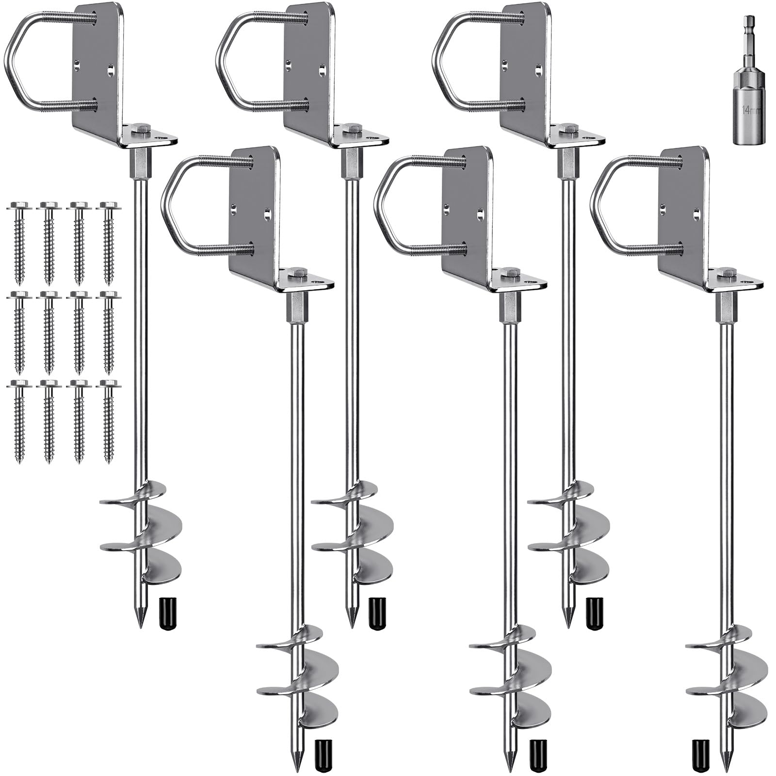 Insaga Tent Peg, 81cm Heavy Duty Ground Anchor Large Metal Earth Sand Stake Spiral Blade Screw in Trampolines Spike for Swing Kit/Camping/Shed/Dog/Carport with Fixed Plate Loop, 6 Pack