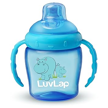 LuvLap Hippo Spout Sipper for Infant/Toddler, 225ml, Anti-Spill Sippy Cup with Soft Silicone Spout, BPA Free, Sipper with Handles, 6m+ (Blue) - image, photos