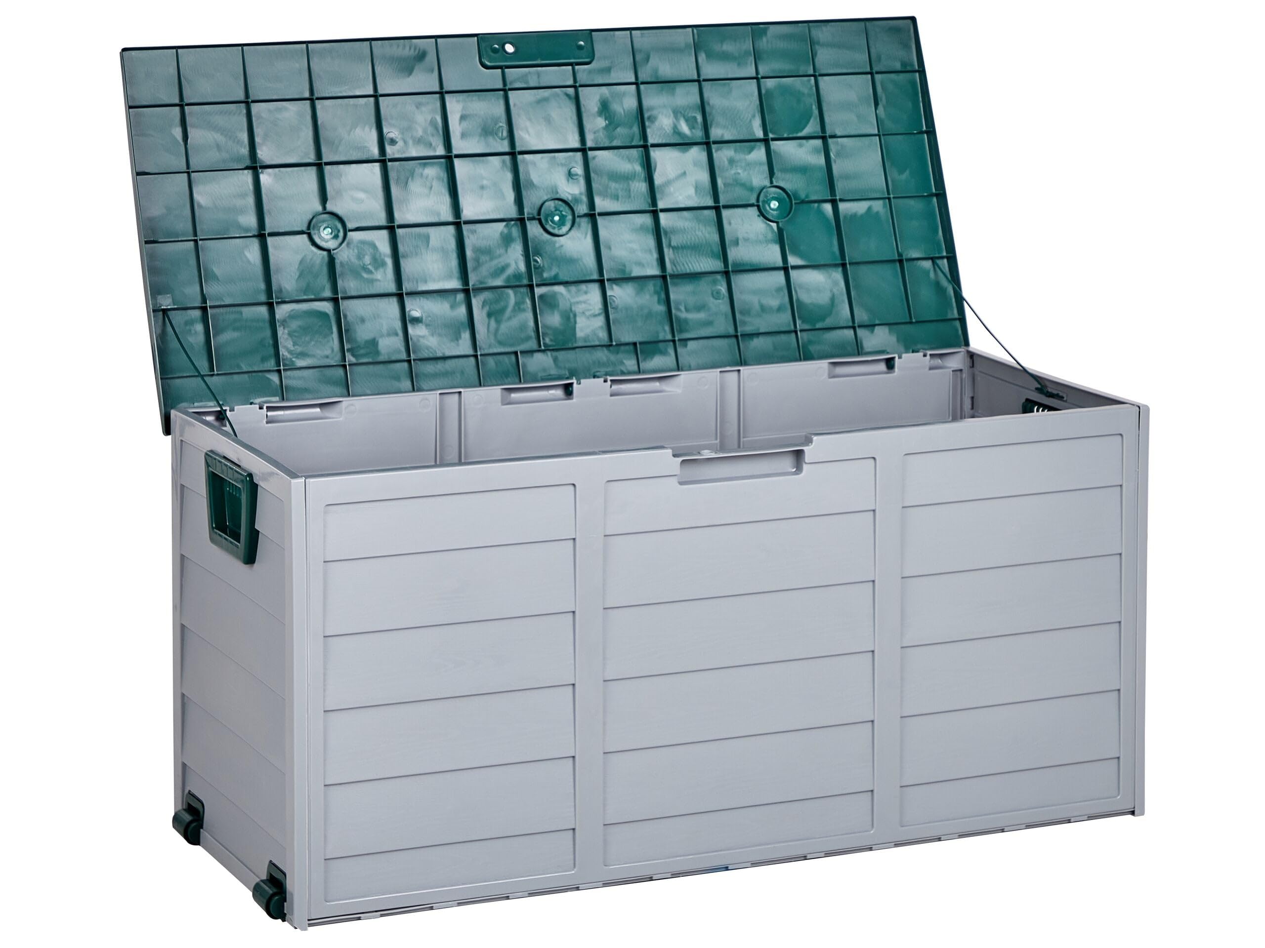 Beliani Coffre de Rangement pour Jardin 112 x 50 cm avec Roulettes en Plastique Gris et Vert Locarno