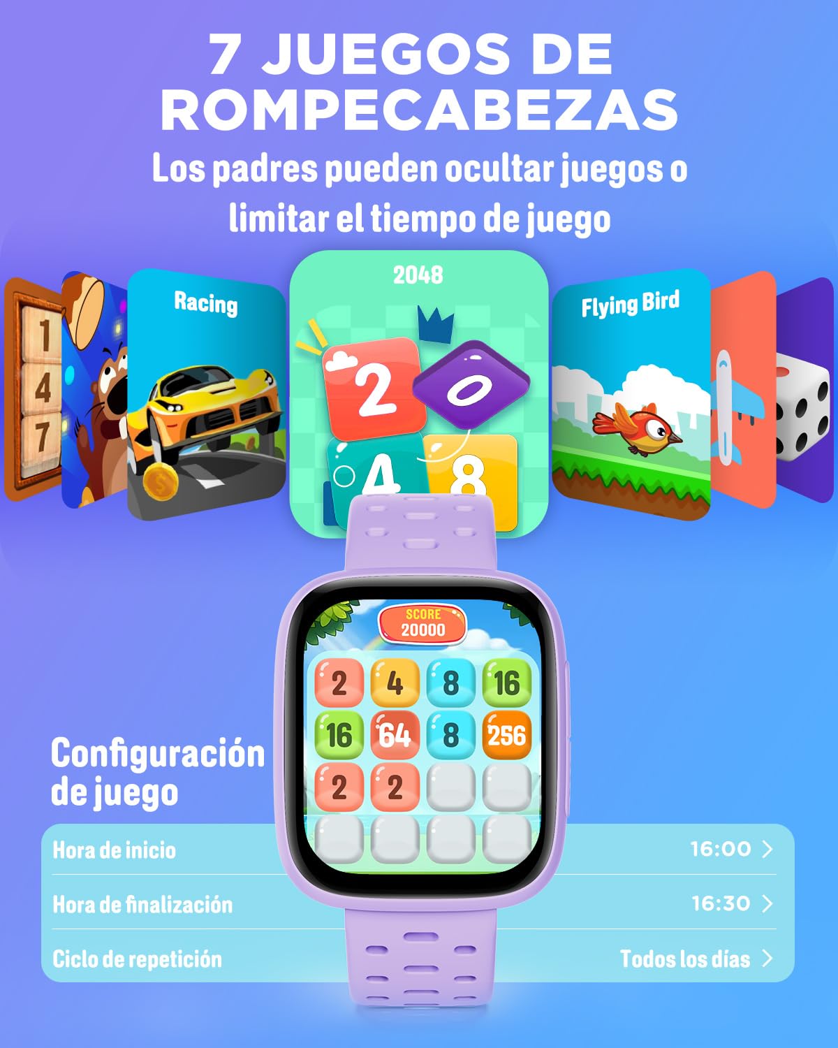 BIGGERFIVE Reloj Inteligente Niños Niñas, 1,8" Amoled Pulsera Actividad | Podómetro, Frecuencia Cardíaca, Resistente al Agua 30m, Monitor de Sueño, Despertador, Juegos con/sin App, Lila