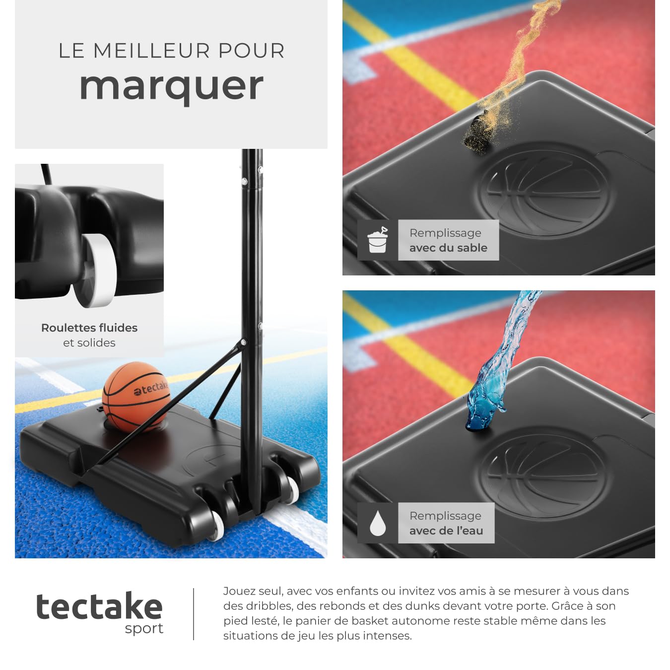 tectake® Panier de Basket Exterieur sur Pied pour Enfants & Adultes, Hauteur Réglable idéal pour Sport Enfants Jeu au Ballon de Basket