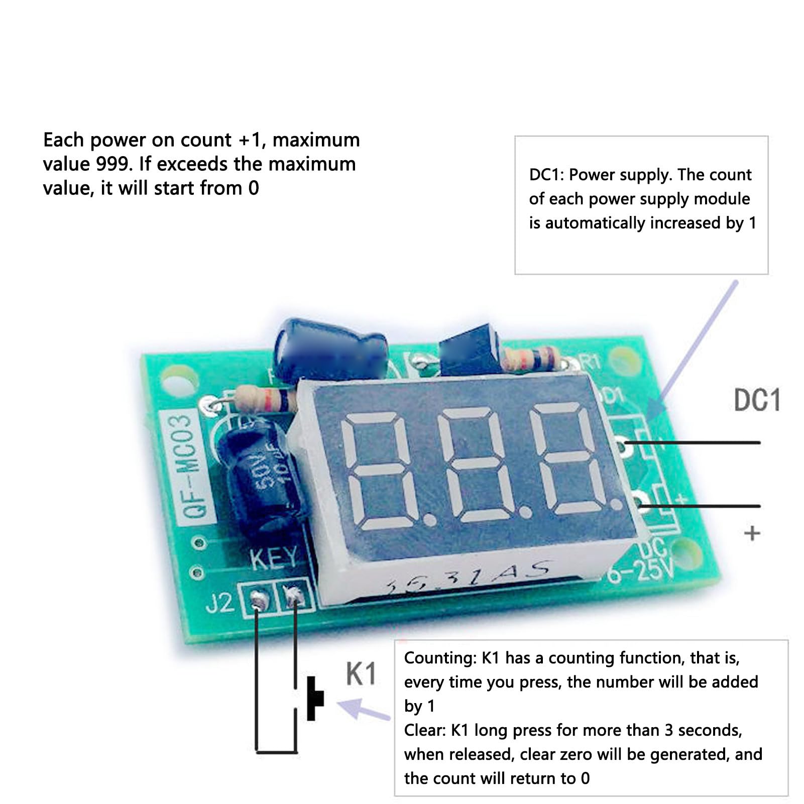 Digital Counter Module, Counting Meter Module Convenient Use Fine Workmanship Stable Performance Excellent PCB for Robotics Projects (16-26V)