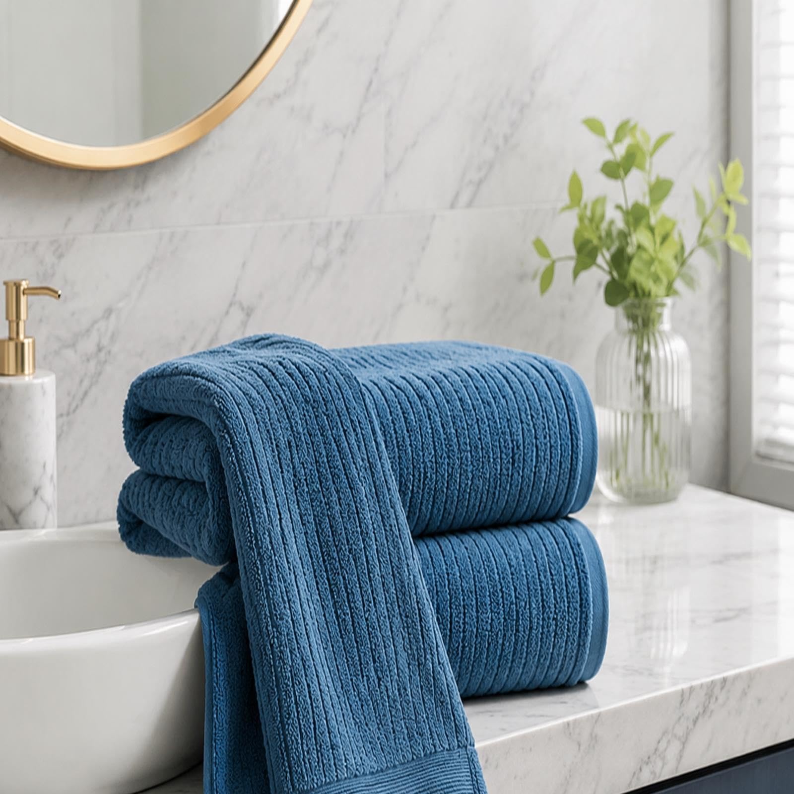 Set Asciugamani 2 Pezzi Grande e Medio Asciugamano Bagno Cotone Morbido