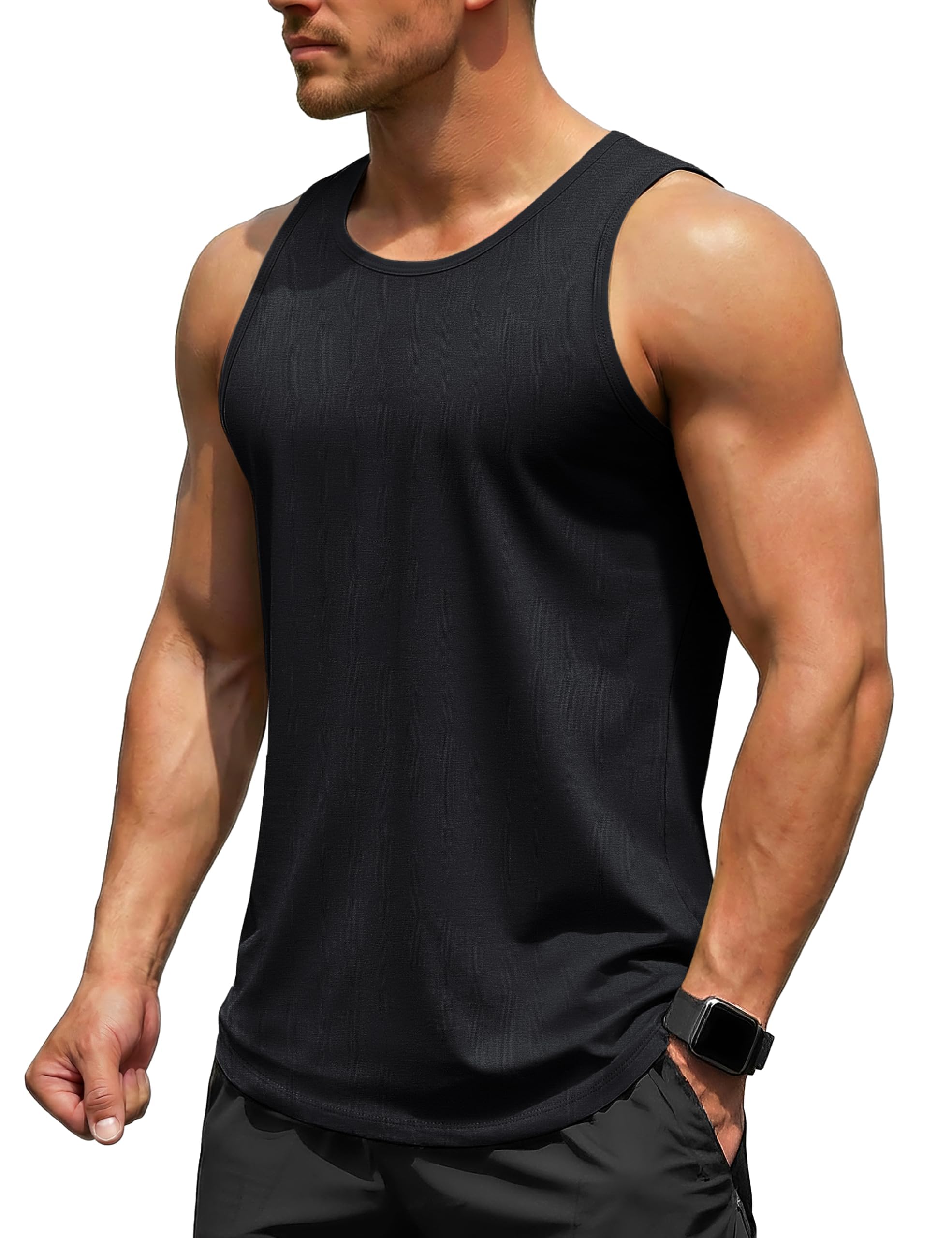 TACVASEN Tanktop Herren Trägershirt UV Schutz Ärmelloses Baumwolle Shirt Gym Fitness Achselshirts Sport Outdoor Sommer