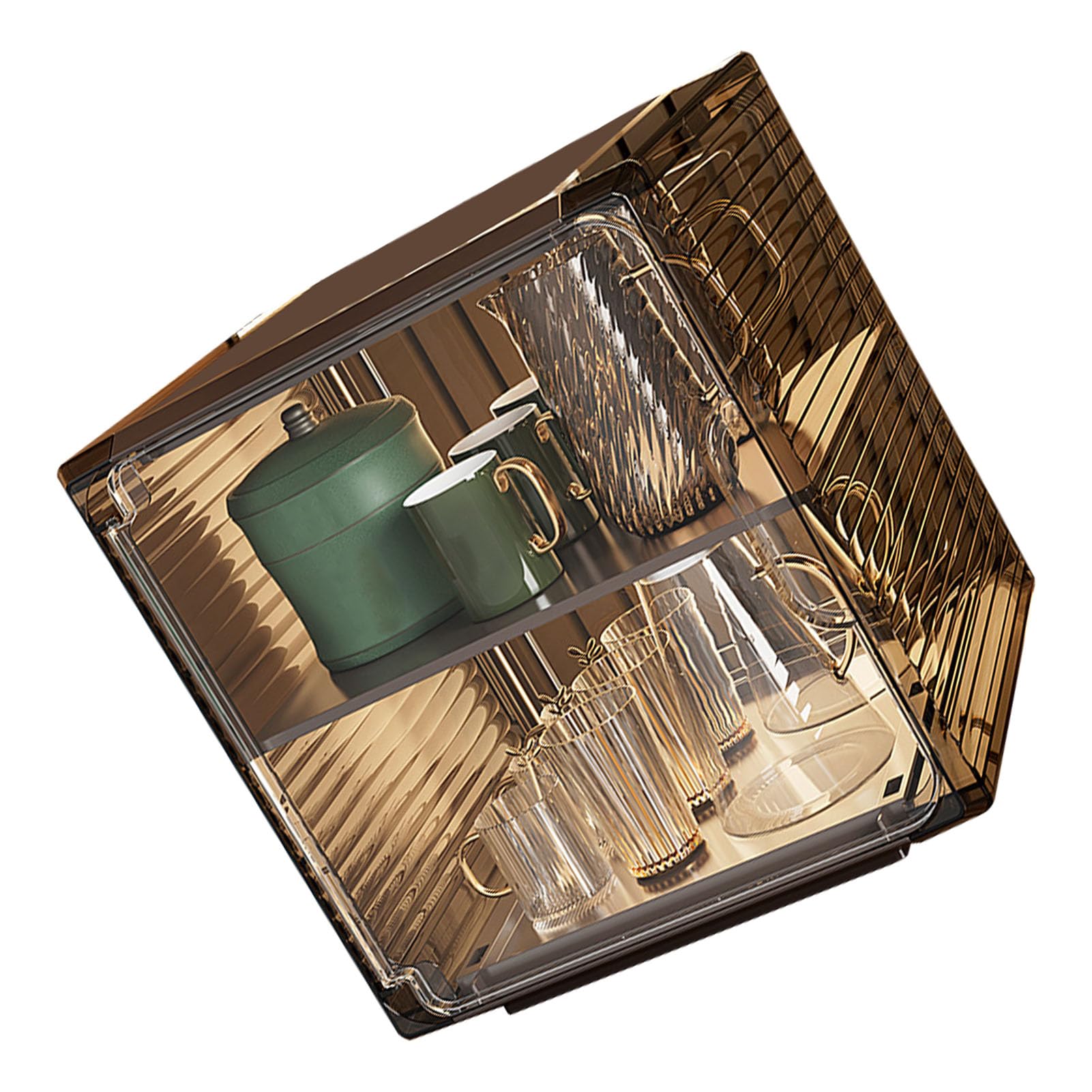 Estante de Almacenamiento de Tazas, Caja organizadora apilable de plástico Transparente a Prueba de Polvo para gabinete, Escritorio, Oficina, Sala de Estar, diseño de Lujo Ligero (Negro Medio)
