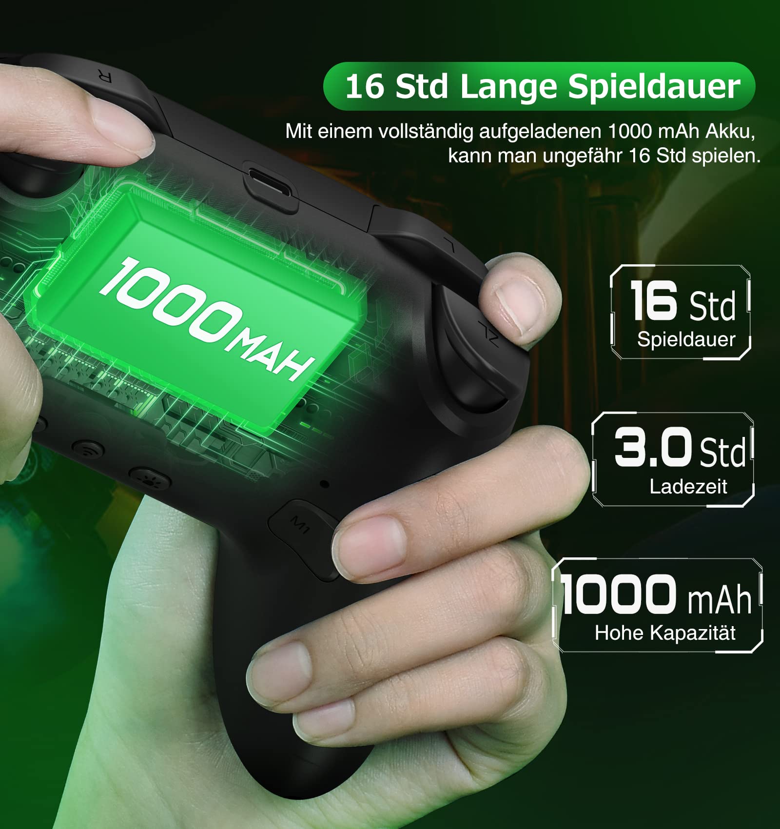 HELLCOOL Switch Controller, Wireless Controller Switch mit Präzise Bewegungssteuerung/Dual Vibration/Turbo/Macro/Aufweckenfunktion, Cooles LED Licht Switch Controller für Switch/Lite/OLED