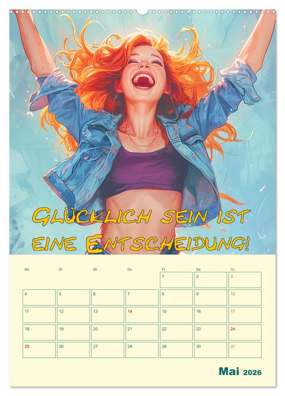 Liebe das Leben! Mit Affirmationen glücklich durch das Jahr! (Wandkalender 2026 DIN A2 hoch), CALVENDO Monatskalender: Mit positiver Lebenseinstellung ... auf die Sprünge helfen (CALVENDO Gesundheit)