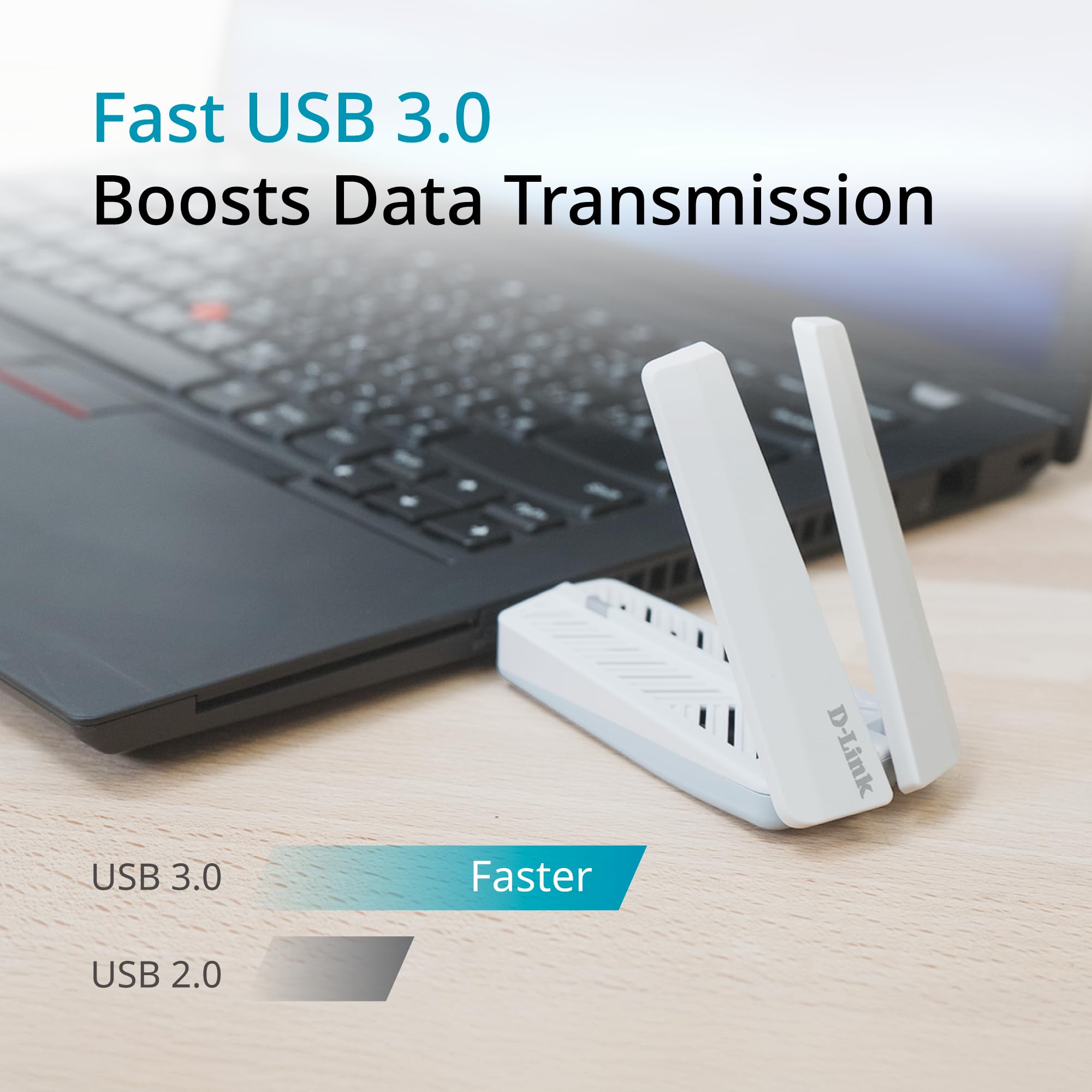 D-Link AE65U Adattatore USB Wi-Fi 7 BE6500 – Tri-Band 6,5Gbps, MLO, USB 3.0, 4096-QAM, Sicurezza WPA3, Antenne Pieghevoli con Base – Windows 11/10