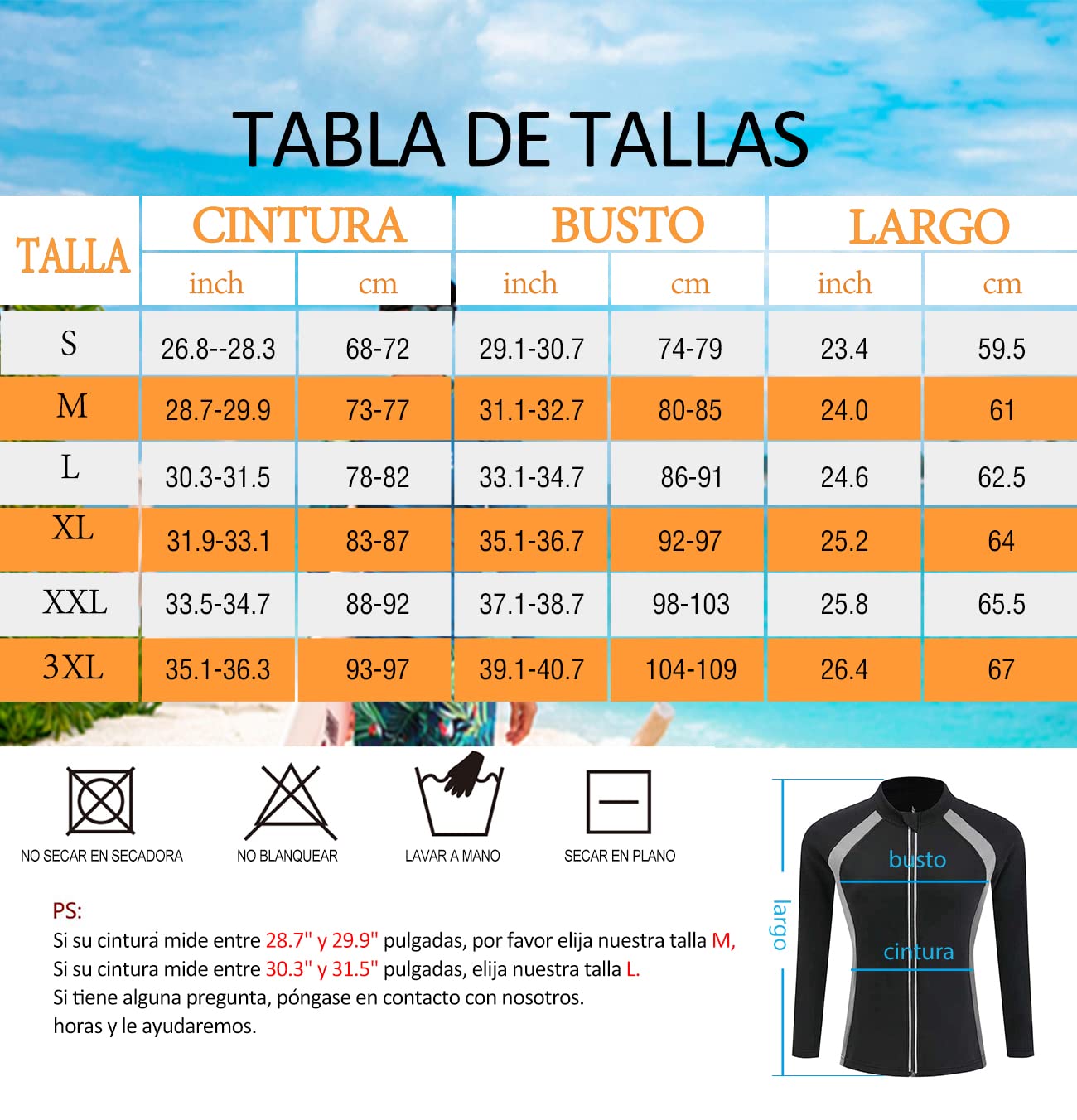 Veste de plongée en néoprène de 2 mm pour Femme Veste de Surf à Manches Longues avec Fermeture éclair sur Le Devant Combinaison Sport Nautique de plongée sous Marine Natation Plage Snorkeling