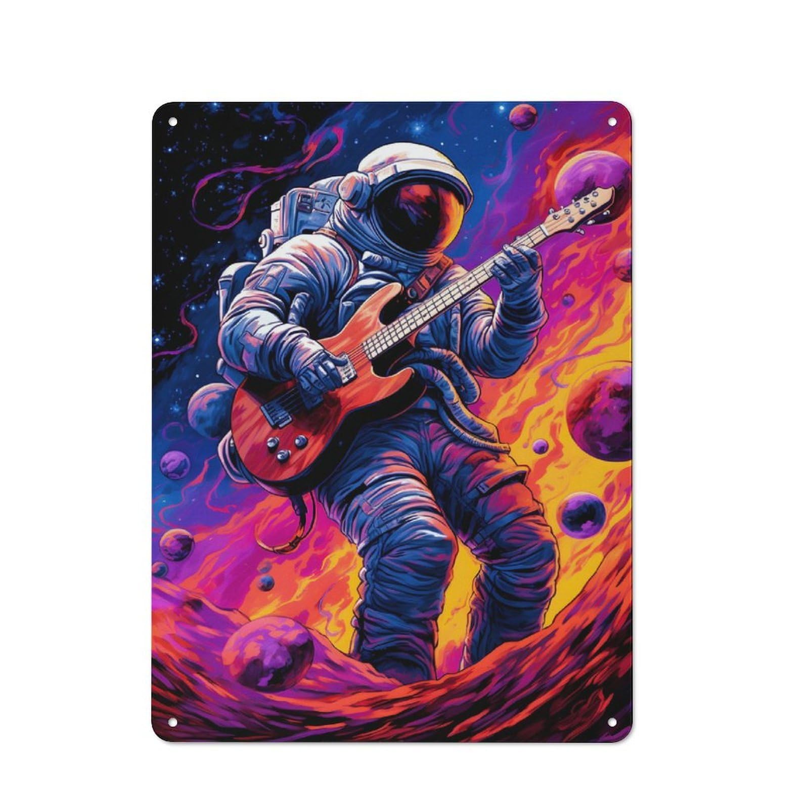 Junmoney Style-1 Astro Playing Guitars 2 Rustic Metal Sign 40X30cm, Country Vintage Country Wall Plaque For Cottage, Kitchen, Hallway Or Breakfast Nook