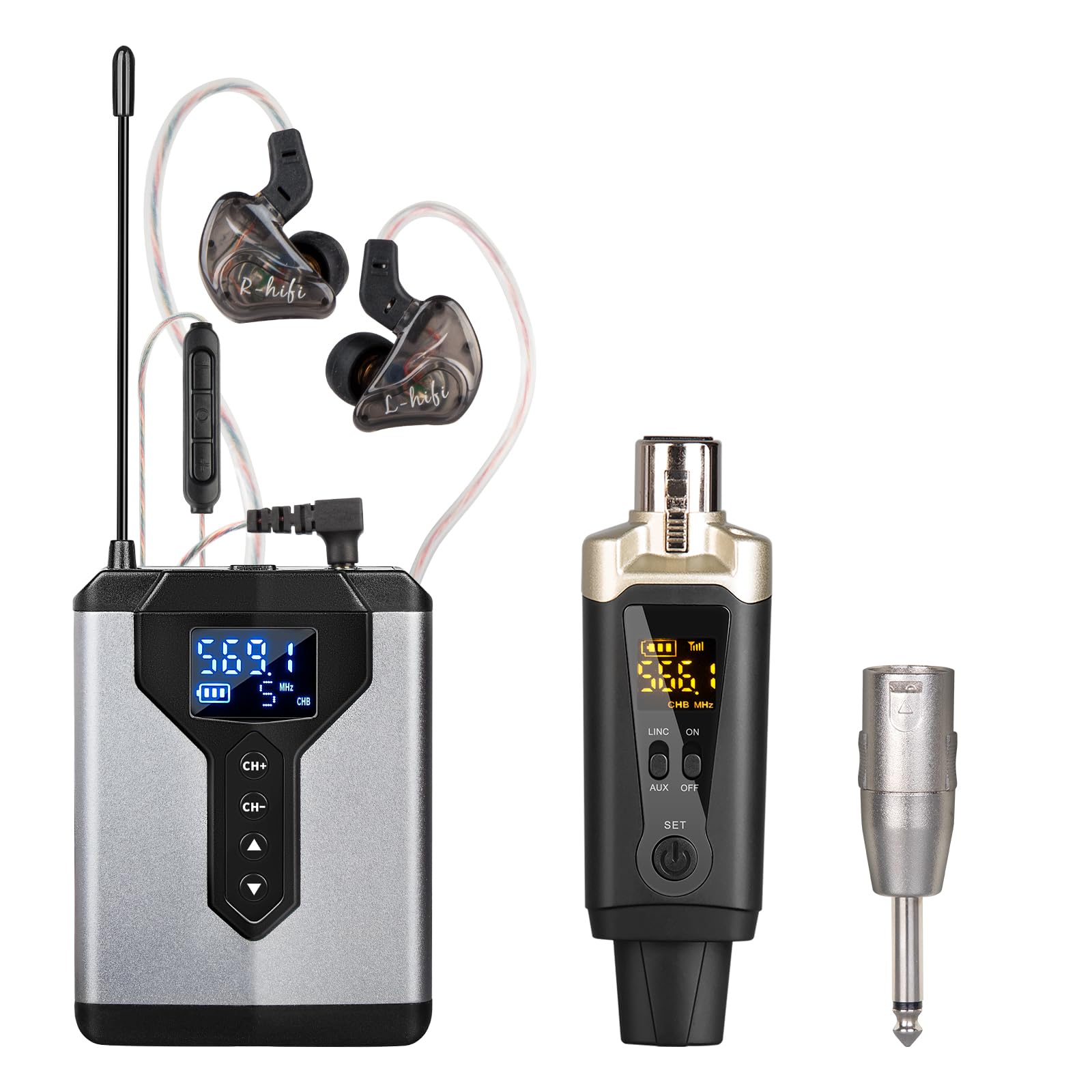 Depusheng T9-2 Système de surveillance intra-auriculaire sans fil avec clip émetteur, couplage automatique pour studio, guitare, DJ