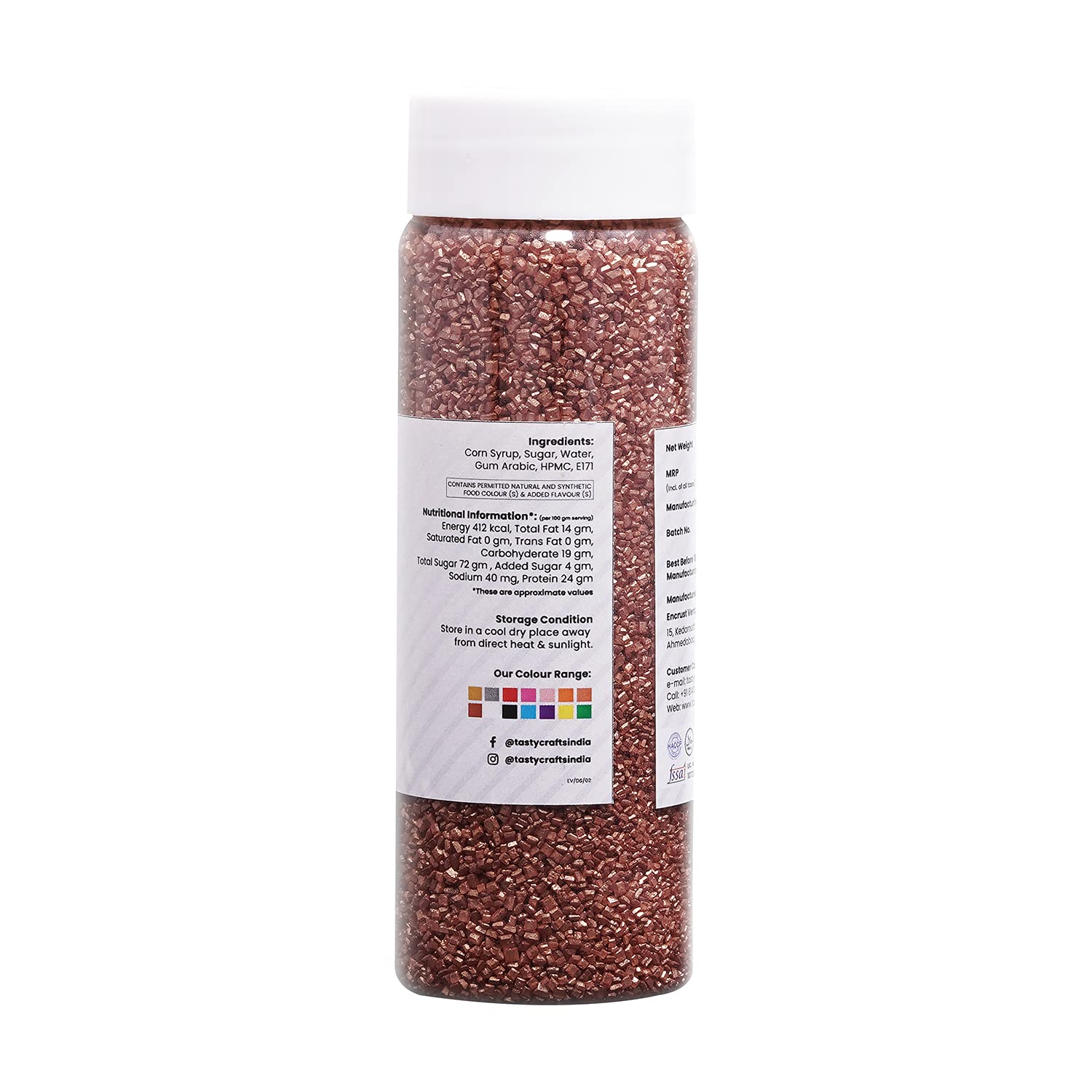 Tastycrafts Sparkling Sugar I Edible Sprinkles Decoration for Cake Cupcake Cookie Ice Cream Toppers Décor I Coloured Sugar Confectionery, add colourful effect I 100 gm - Copper 1