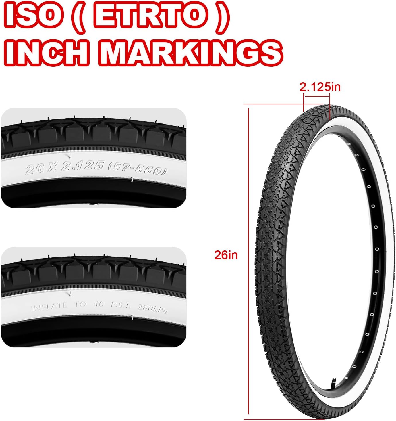 2-Pack 26x2.125 Cruiser Bike Tires, Folding Replacement Tires for Beach Cruiser and Urban Commuting Bicycle