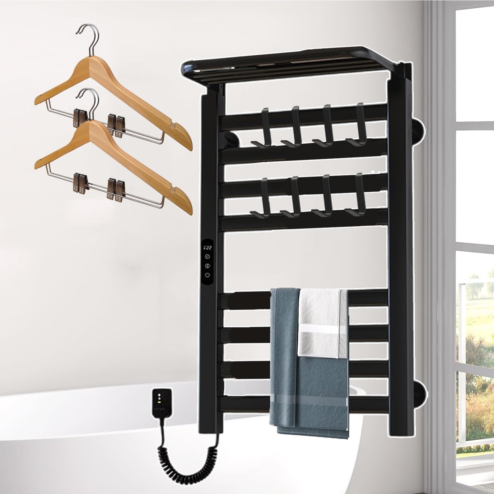 Toallero de pared contra la humedad en el baño con temporizador digital