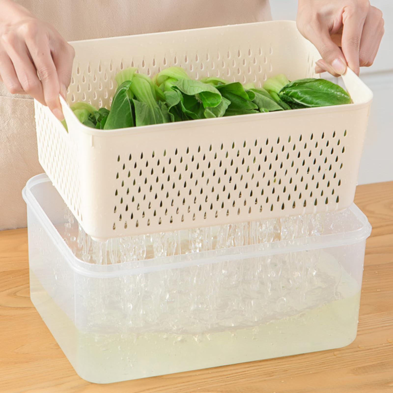 HLTYGWX Caja de Almacenamiento para Nevera con coladores, organizadores de Productos apilables, contenedor de conservación de Alimentos para Nevera, Herramienta de Cocina (Juego de Tres Piezas A)