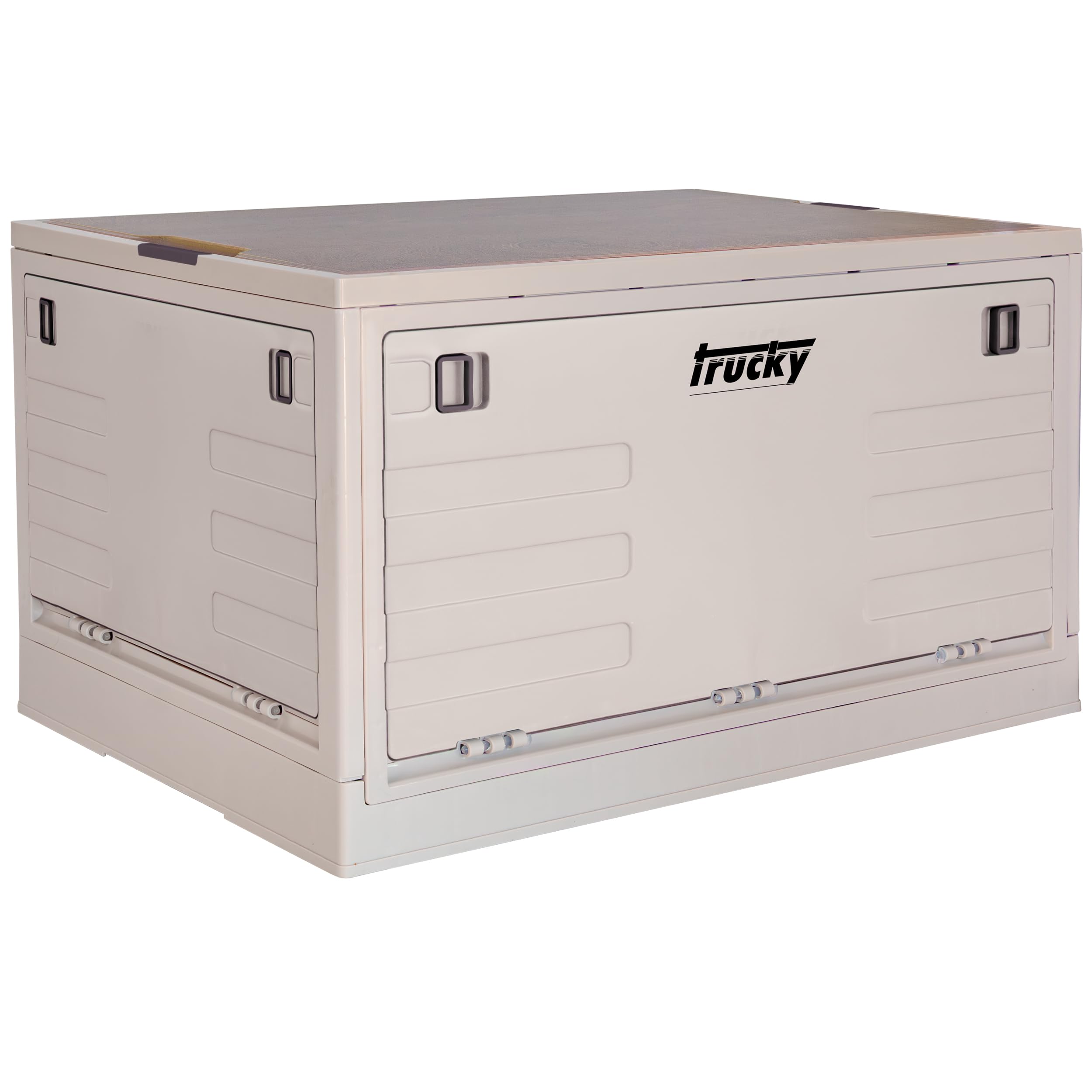Trucky Scatola portaoggetti con coperchio, 75 l, 58 x 40 x 33 cm, da campeggio, pieghevole, con coperchio, colore beige