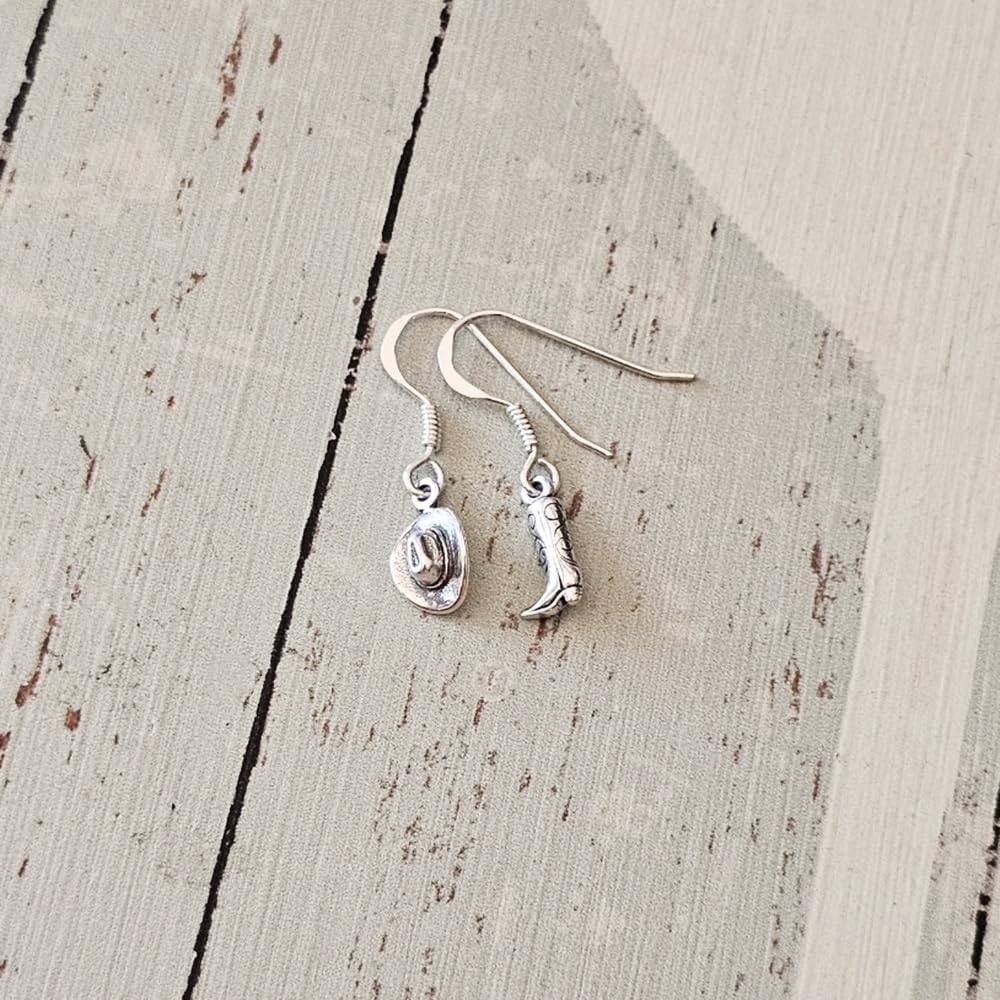 Sterling Silver Tiny Cowboy Boot and Cowboy Hat Dangle Earrings, Western Jewelry Dangle Earrings - Image 6