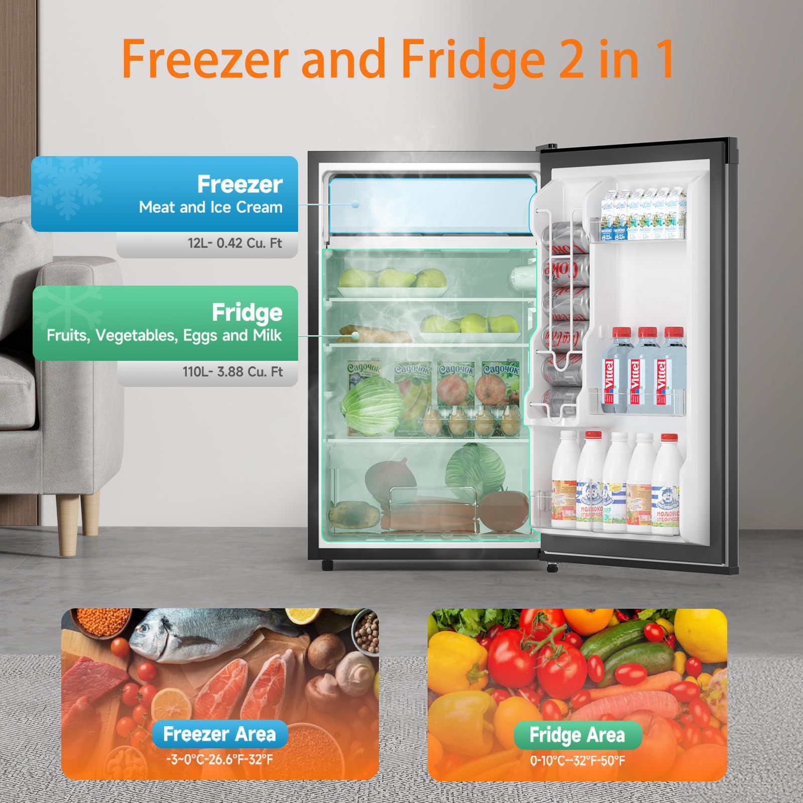 GoyRrbay 4.3 Cu.Ft Mini Fridge with Freezer, Single Door Mini Refrigerator w/Adjustable Thermostat, 3 Removeble Shelves and Reversible Door, Compact Fridge for Apartment, Bedroom, Office, Dorm, Black on Fridge.com