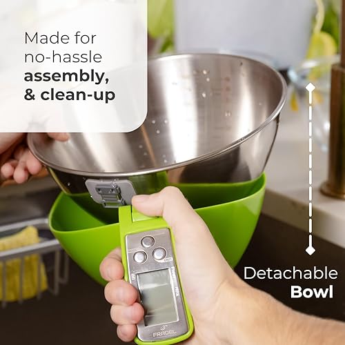 Miniatura 6 de Fradel Báscula digital de cocina con cuenco (extraíble) y taza medidora, acero inoxidable, luz de fondo, capacidad de 11 libras, para cocinar,
