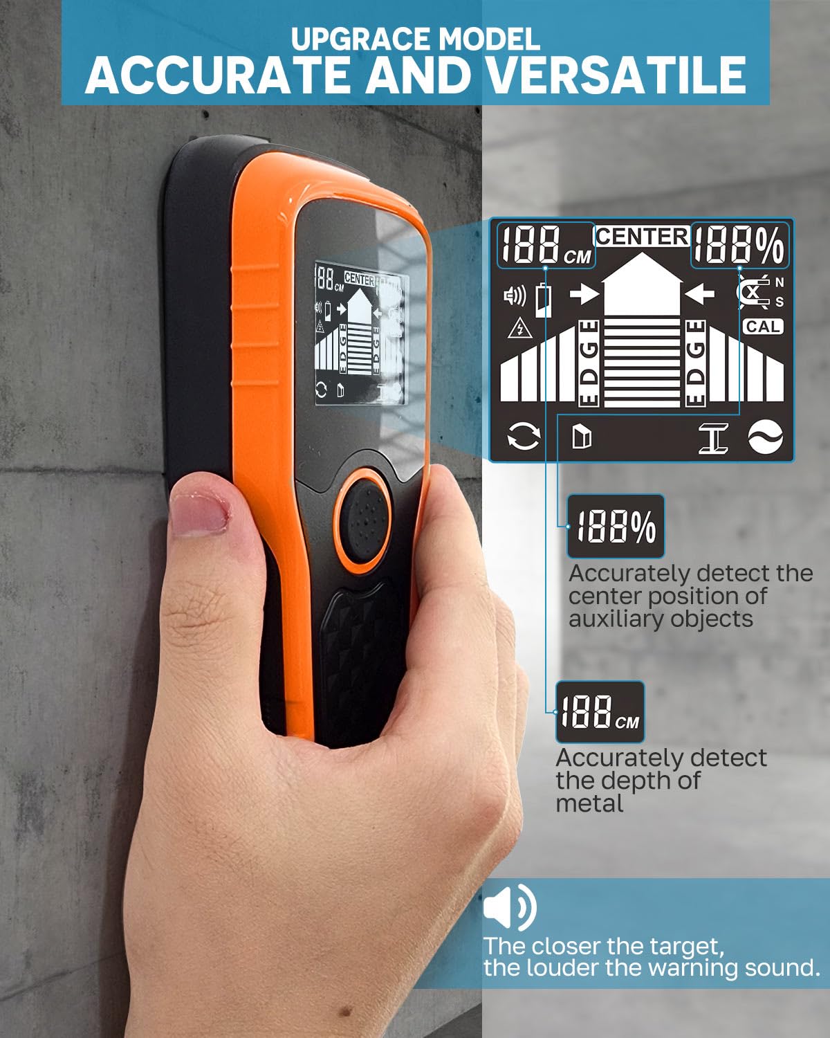 2026 Upgraded Smart Automatic Stud Finder, 5-in-1 Electronic Stud Detector Wall Scanner with LCD Display & Audio Alarm, Stud Sensor Beam Center Finding for Wood Wire Metal Stud Cable Joist Detection — view 5