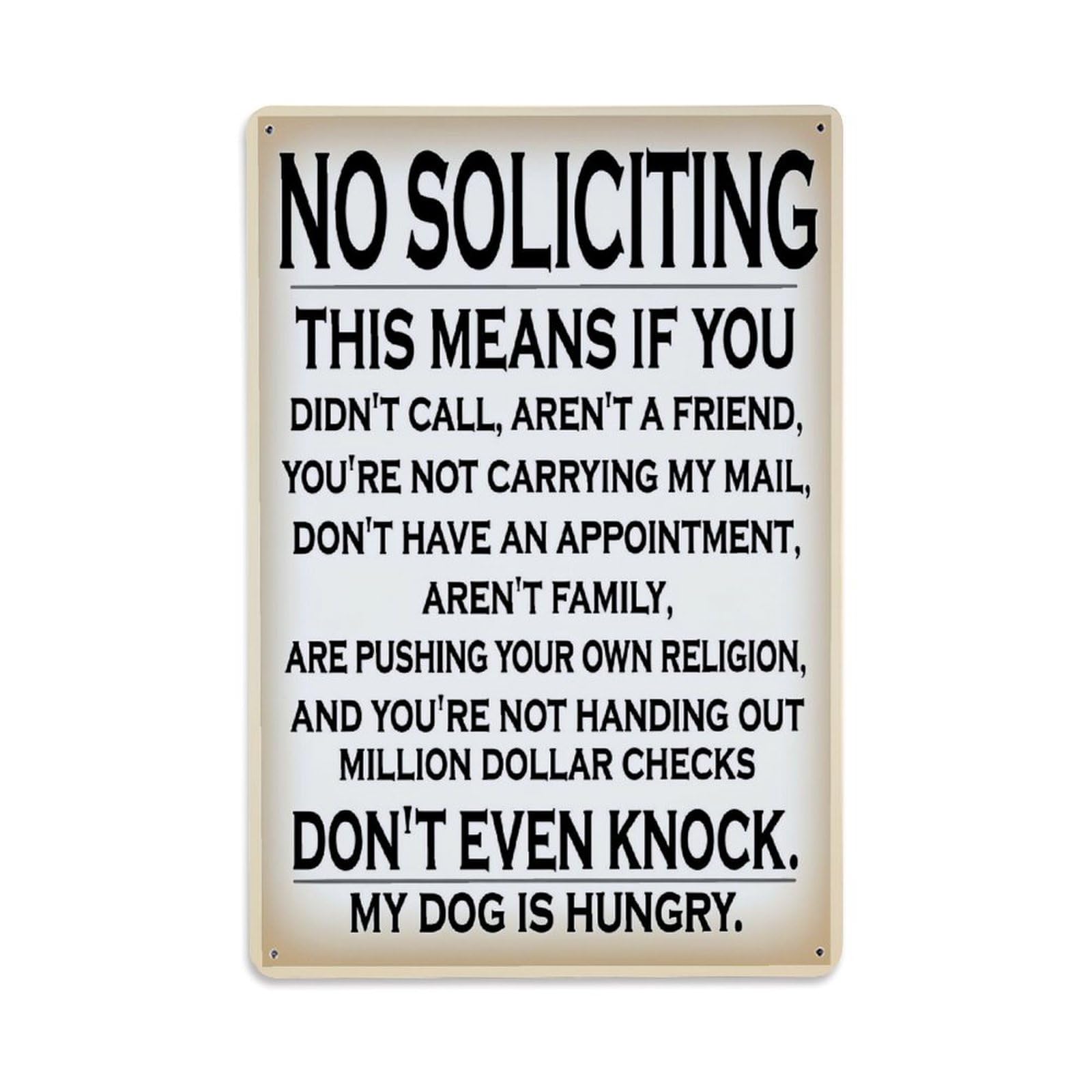Jdyaojiesheng Vintage No Soliciting Sign Pattern Print Tin Sign Retro Metal Wall Decor Metal Poster, Home Bar Garage Farmhouse Cafe Wall Art Decoration 8X12inches
