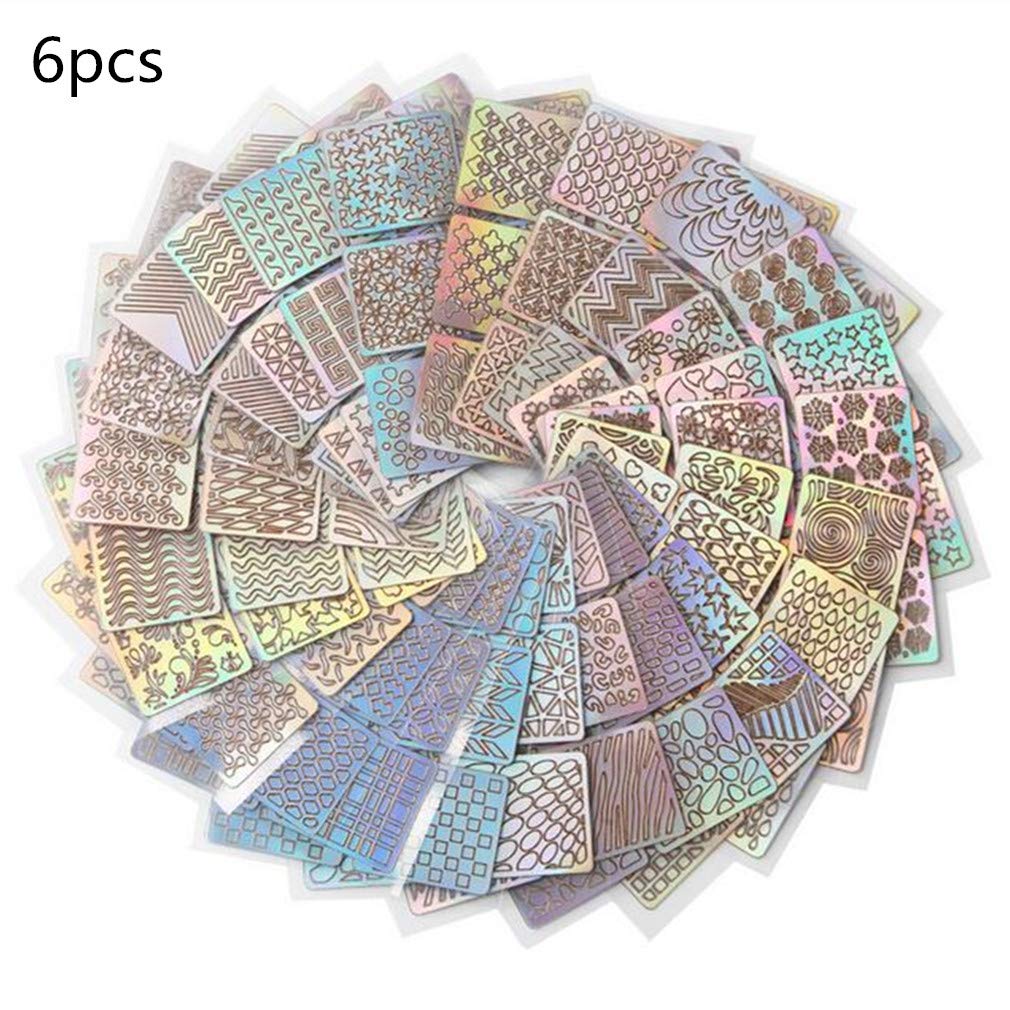 6 Sheets Nail Art Stickers Hollow Out Vinyl Stencils Stickers Decoration Nail Art Tips Decals DIY Nail Care Tool Random by SamGreatWorld