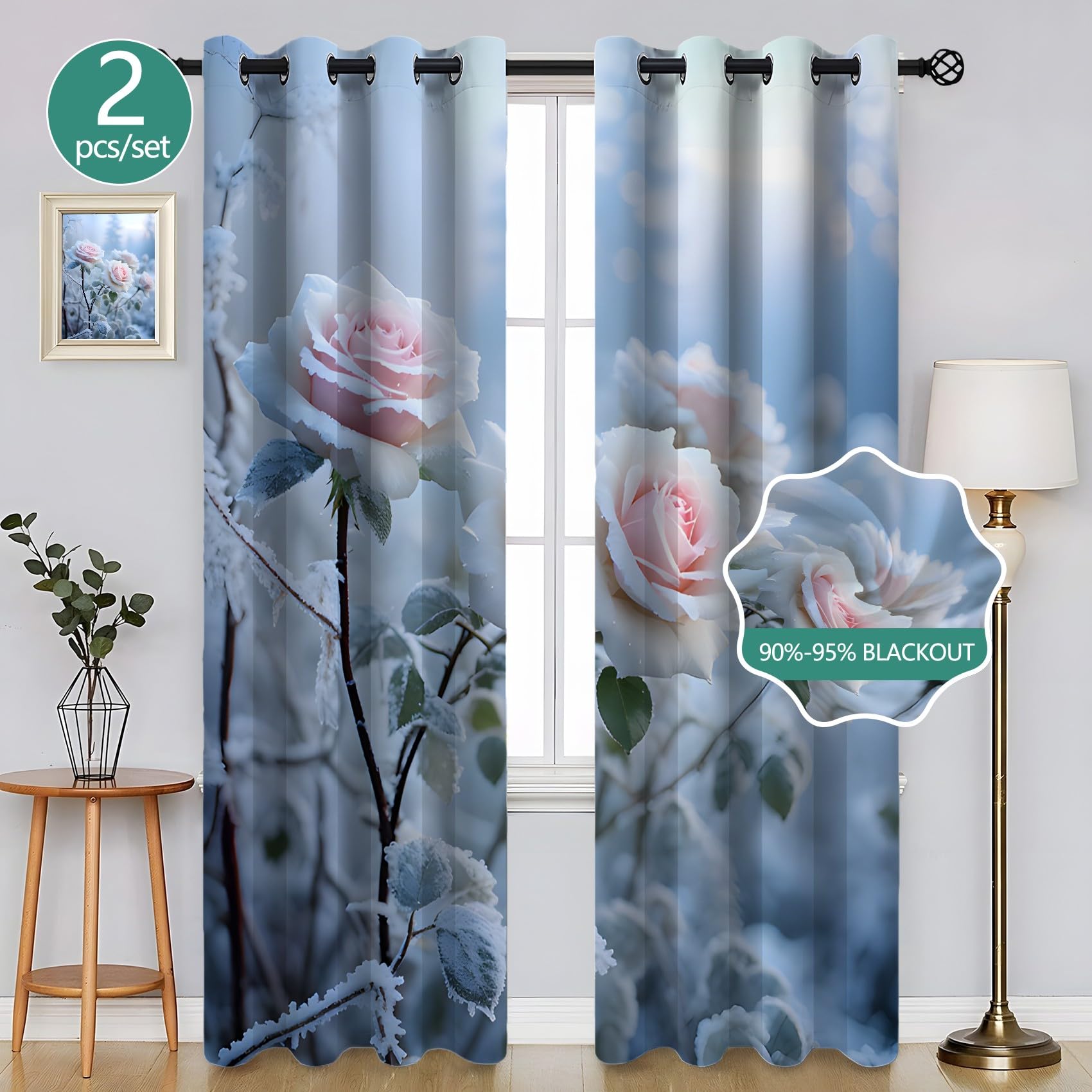 Genérico Izolowane termicznie zasłony zaciemniające 2 sztuki - 140x145cm, różowy biały różowy, zasłony dekoracyjne salon/sypialnia, z pierścieniem do zasłony SA1216