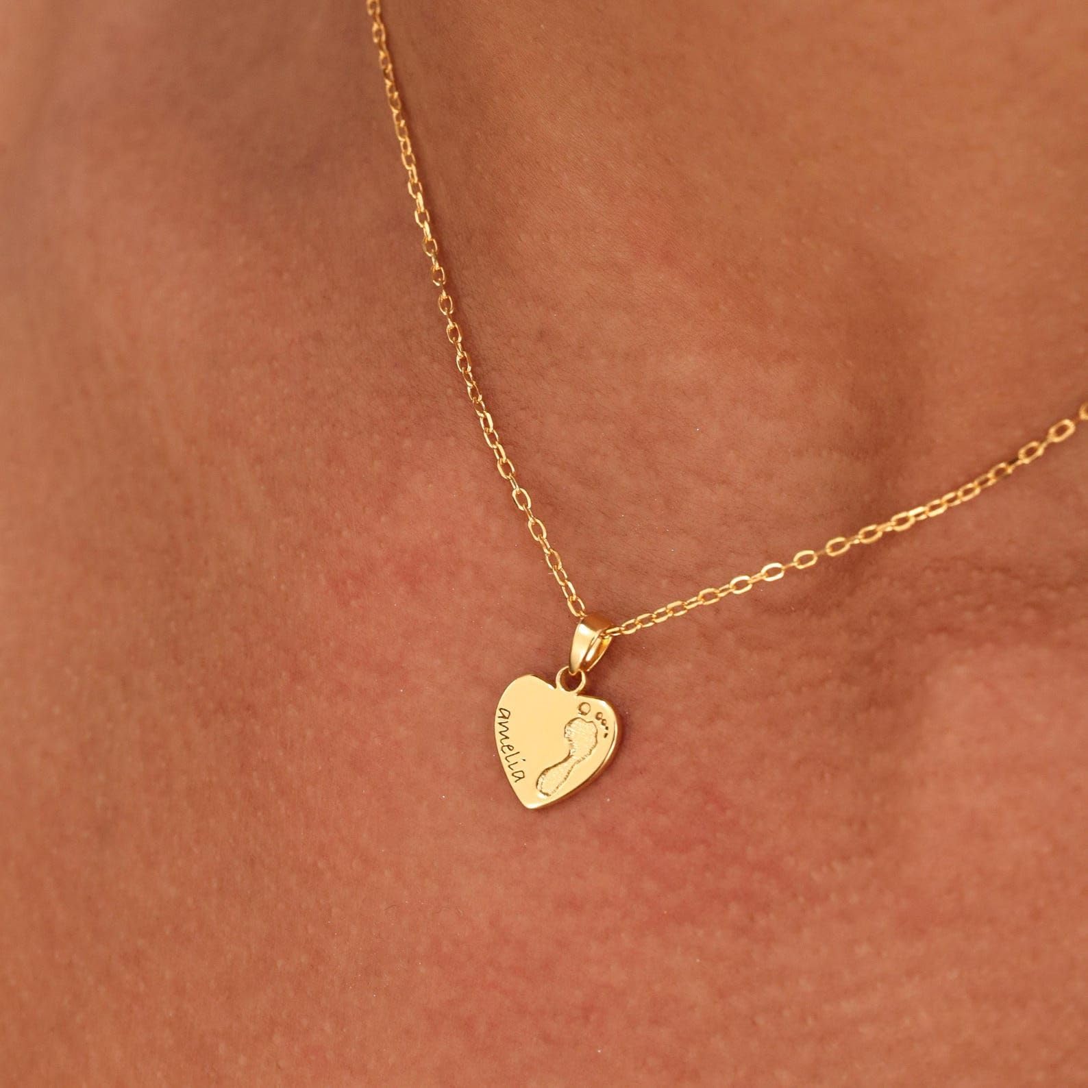 bebé huella del pie Collar plata de ley 925 real huella de la mano corazón colgante colgante bebés fiesta prenatal hechos a mano