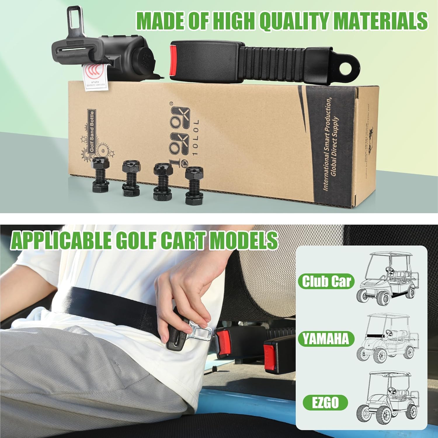 10L0L Cintura di sicurezza per golf cart Yamaha, EZGO, Club Car, 106,7 cm, universale, retrattile, con fibbie, con certificazione DOT