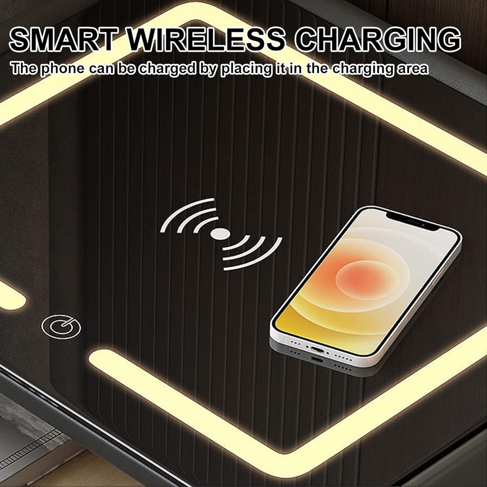 Inteligentny stolik nocny, inteligentny stolik nocny ze stacją ładującą, ze światłem LED/głośnikiem Bluetooth/3 szufladami do przechowywania do salonu w sypialni (kolor: biały, rozmiar: praw