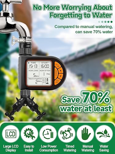 Miniatura 2 de Kalolary Sistema de riego por goteo, sistema de riego de jardín de 196 pies con temporizador de agua, sistema de riego automático de conexión rápida