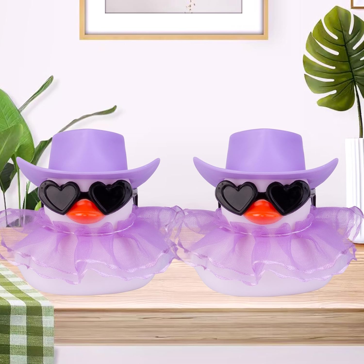Car Rubber Duck Ornaments 2 Pack Duck Car Dashboard Decorations with Mini Sunglasses Hat and Skirt for Car Dashboard Decoration Accessories